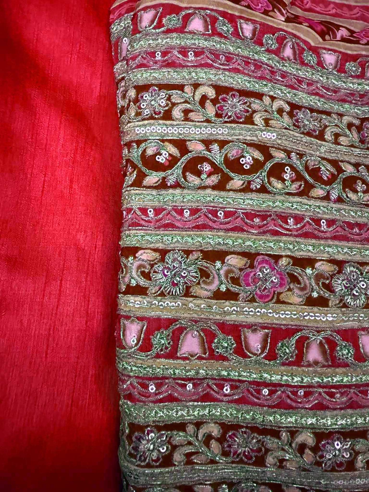 Bambar silk kurti with patched work yolk with tassels hanging and tulip plant