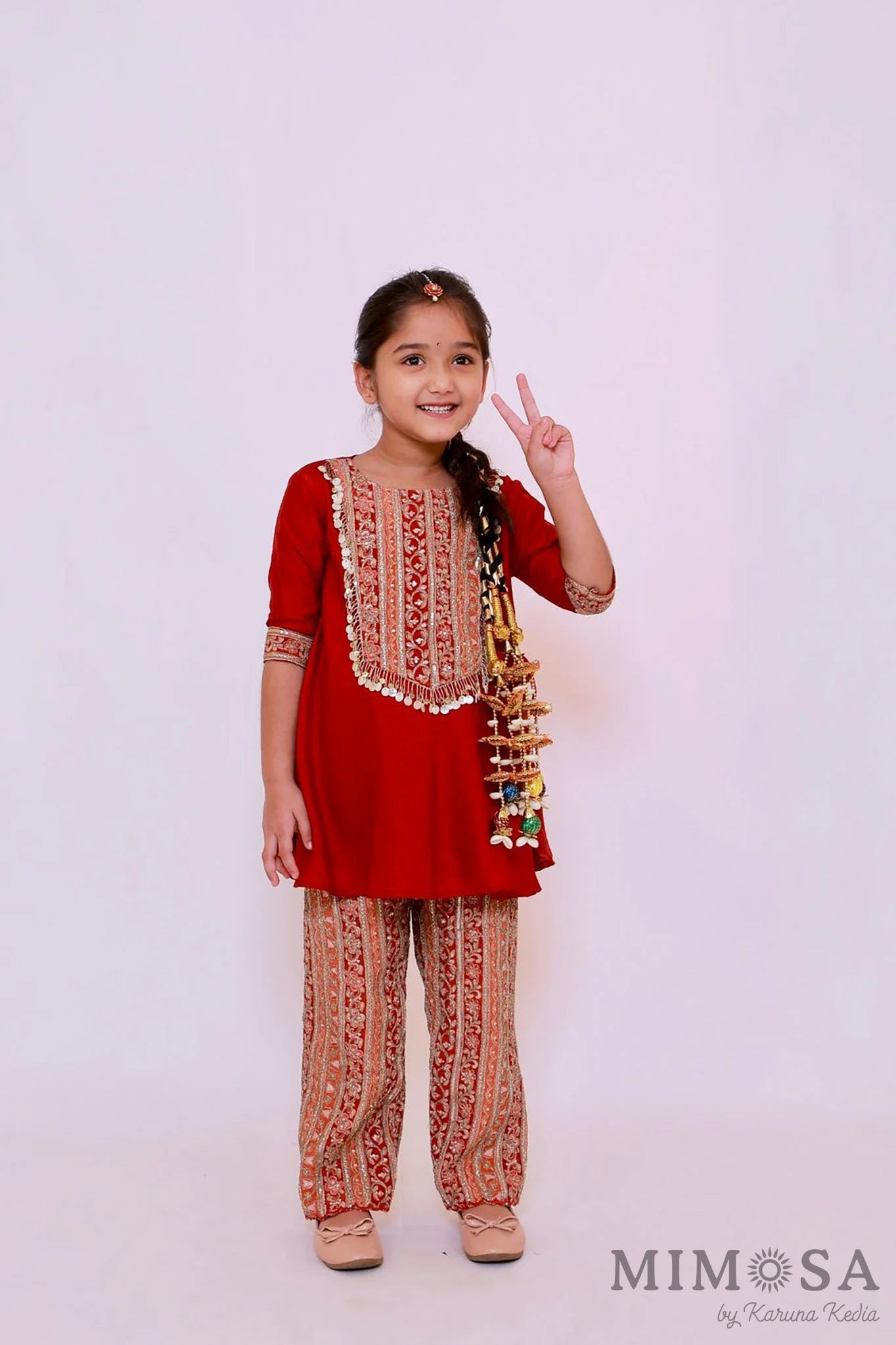 Bambar silk Kurta - with embroidered position print pants all lined with cotton silk