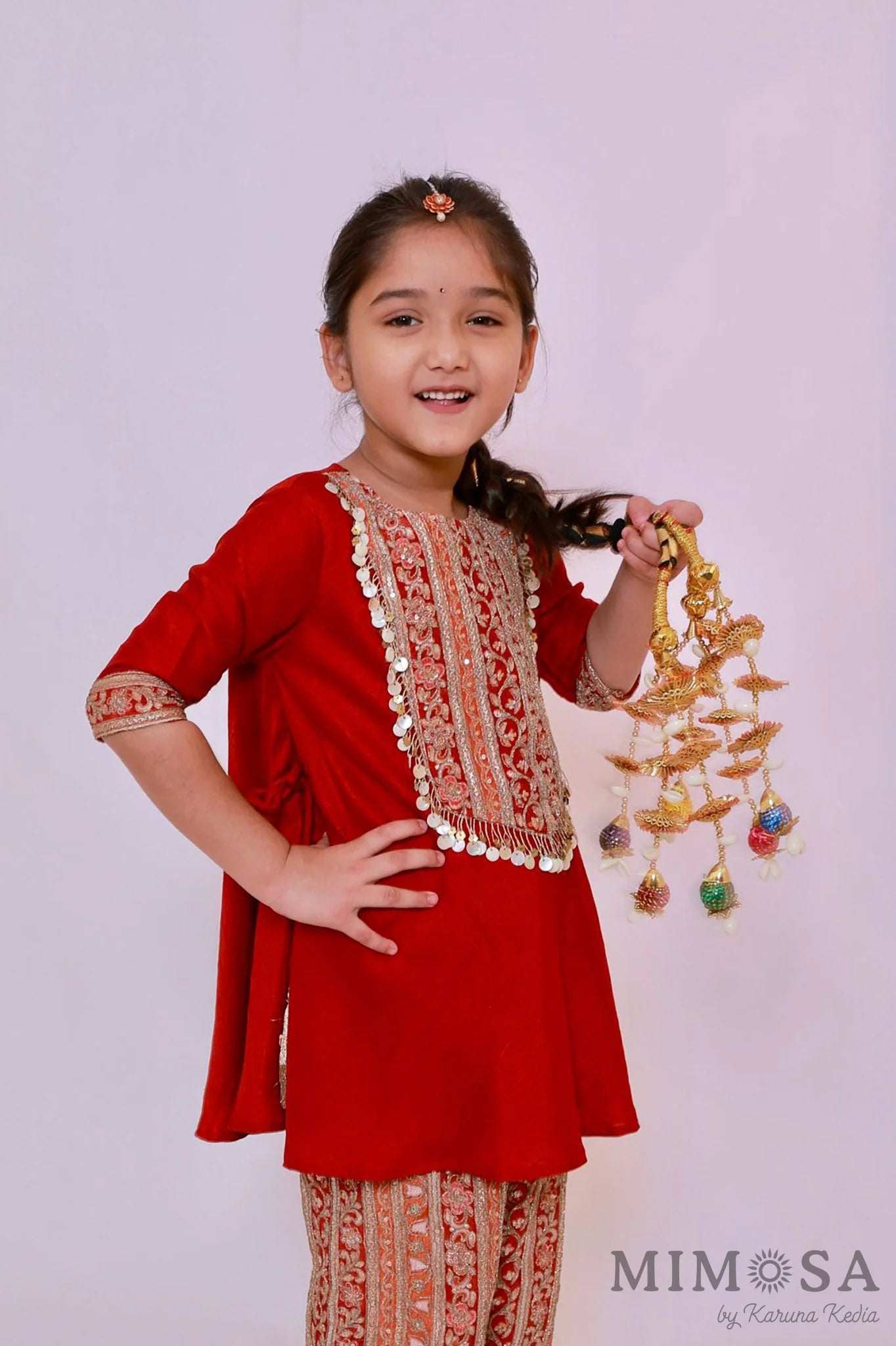 Bambar silk Kurta - with embroidered position print pants all lined with cotton silk
