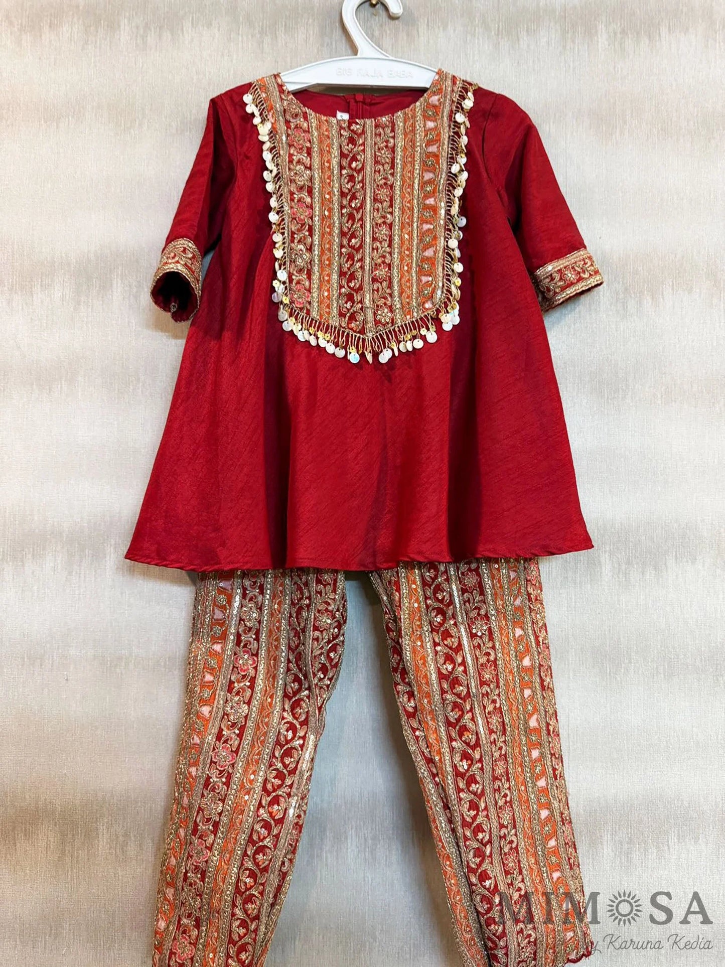 Bambar silk Kurta - with embroidered position print pants all lined with cotton silk