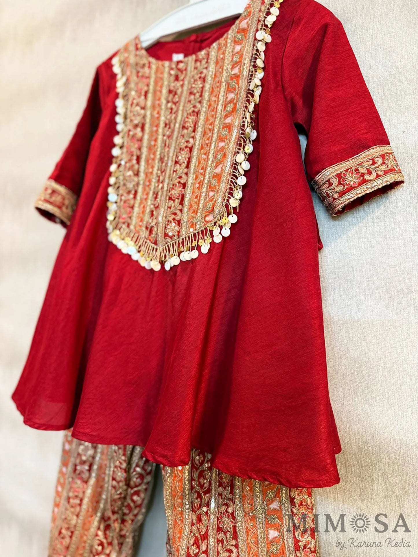 Bambar silk Kurta - with embroidered position print pants all lined with cotton silk
