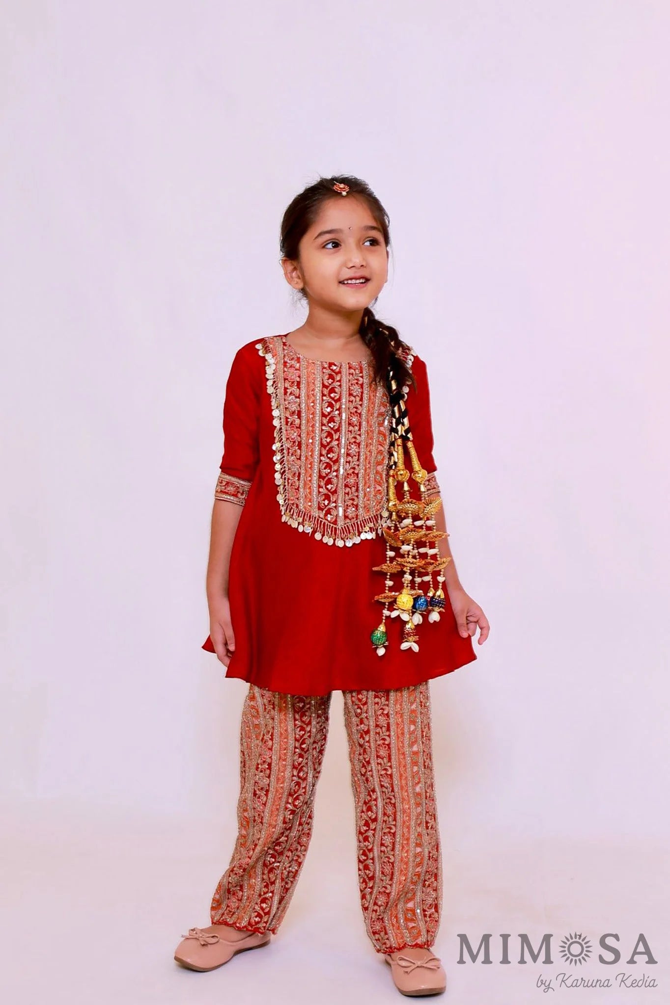 Bambar silk Kurta - with embroidered position print pants all lined with cotton silk