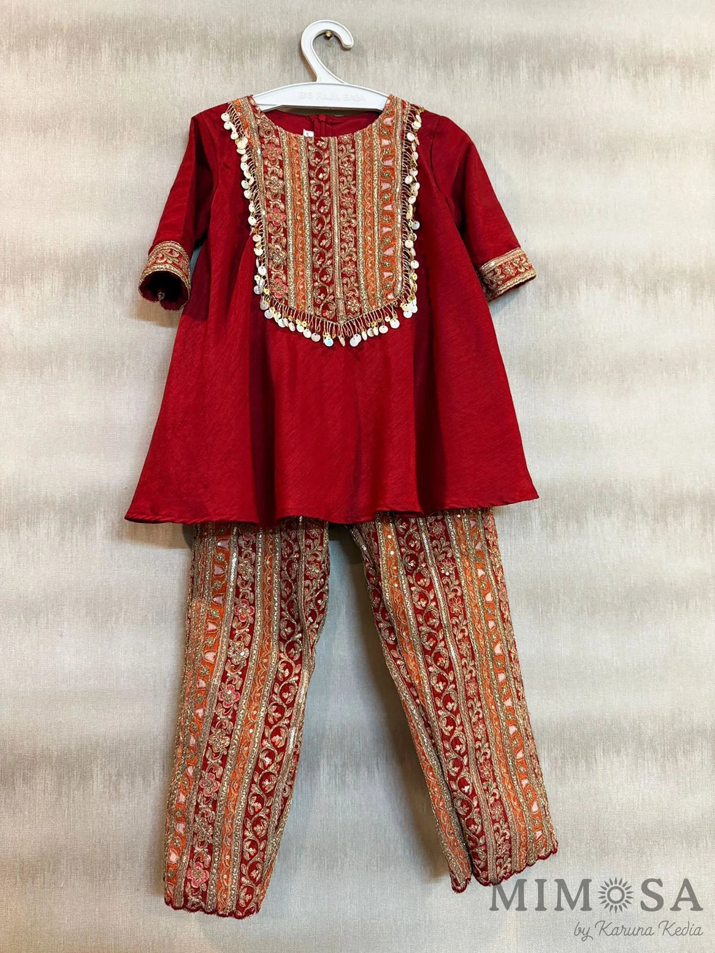 Bambar silk Kurta - with embroidered position print pants all lined with cotton silk