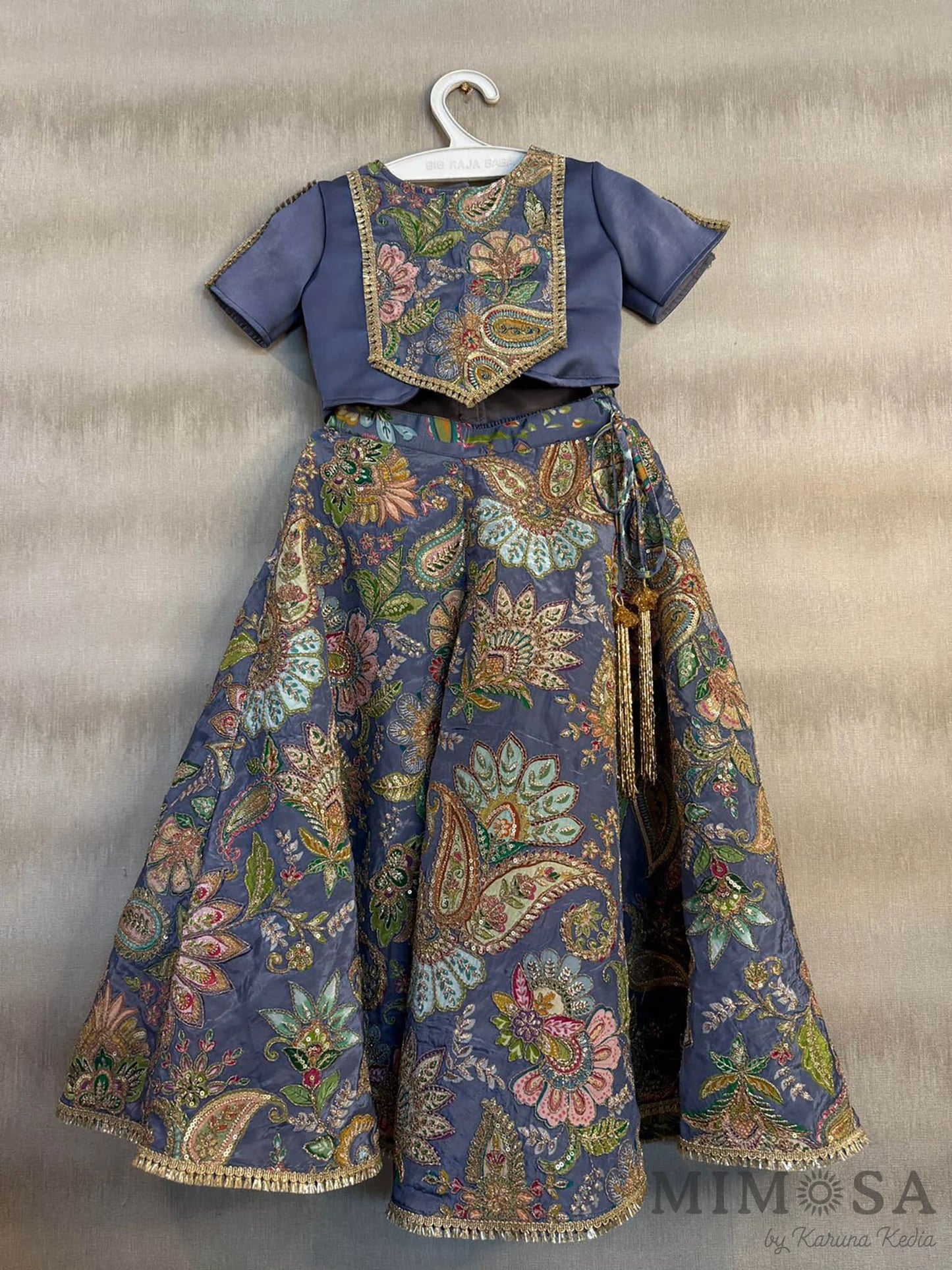 Beautiful Paisley print Lehnga with embroidery all over and model Satin top