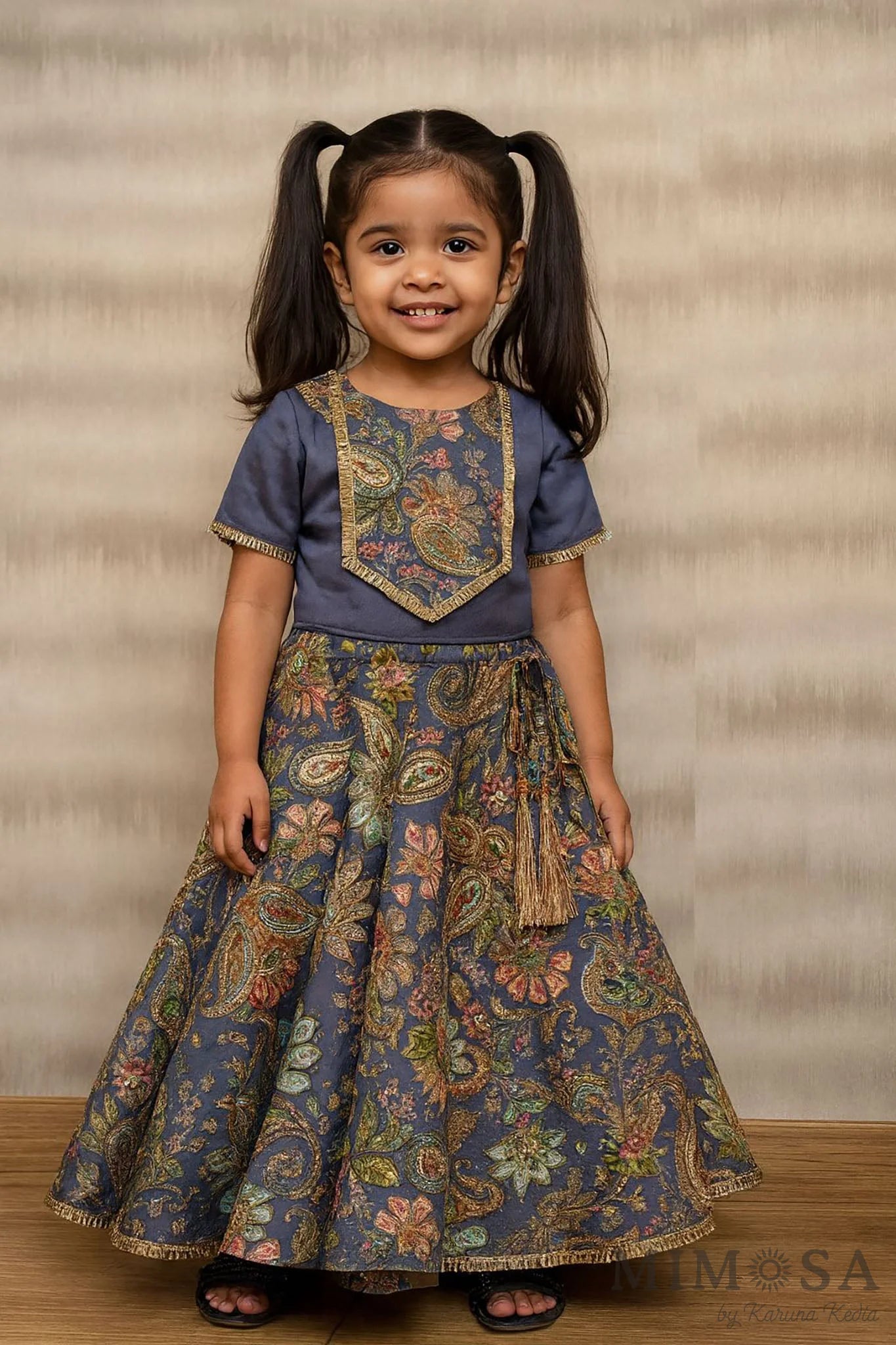 Beautiful Paisley print Lehnga with embroidery all over and model Satin top