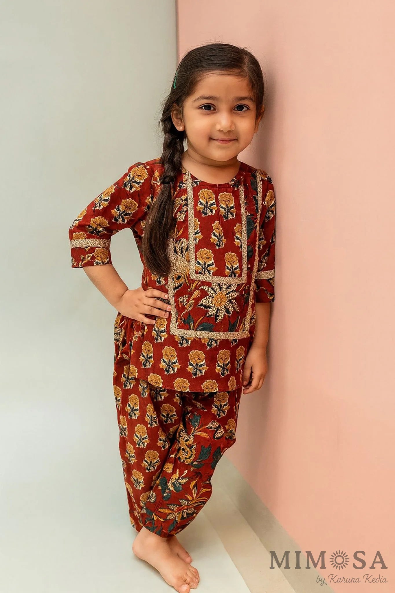 Block printed kurti with Farsi salwar in 100 percent cotton
