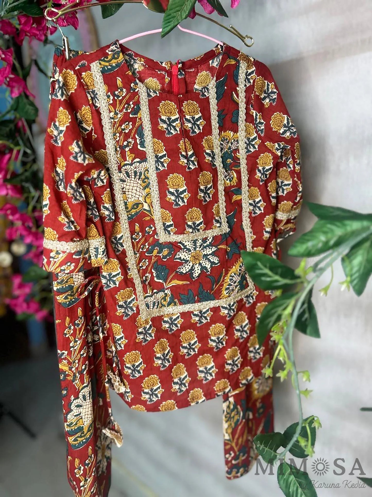Block printed kurti with Farsi salwar in 100 percent cotton