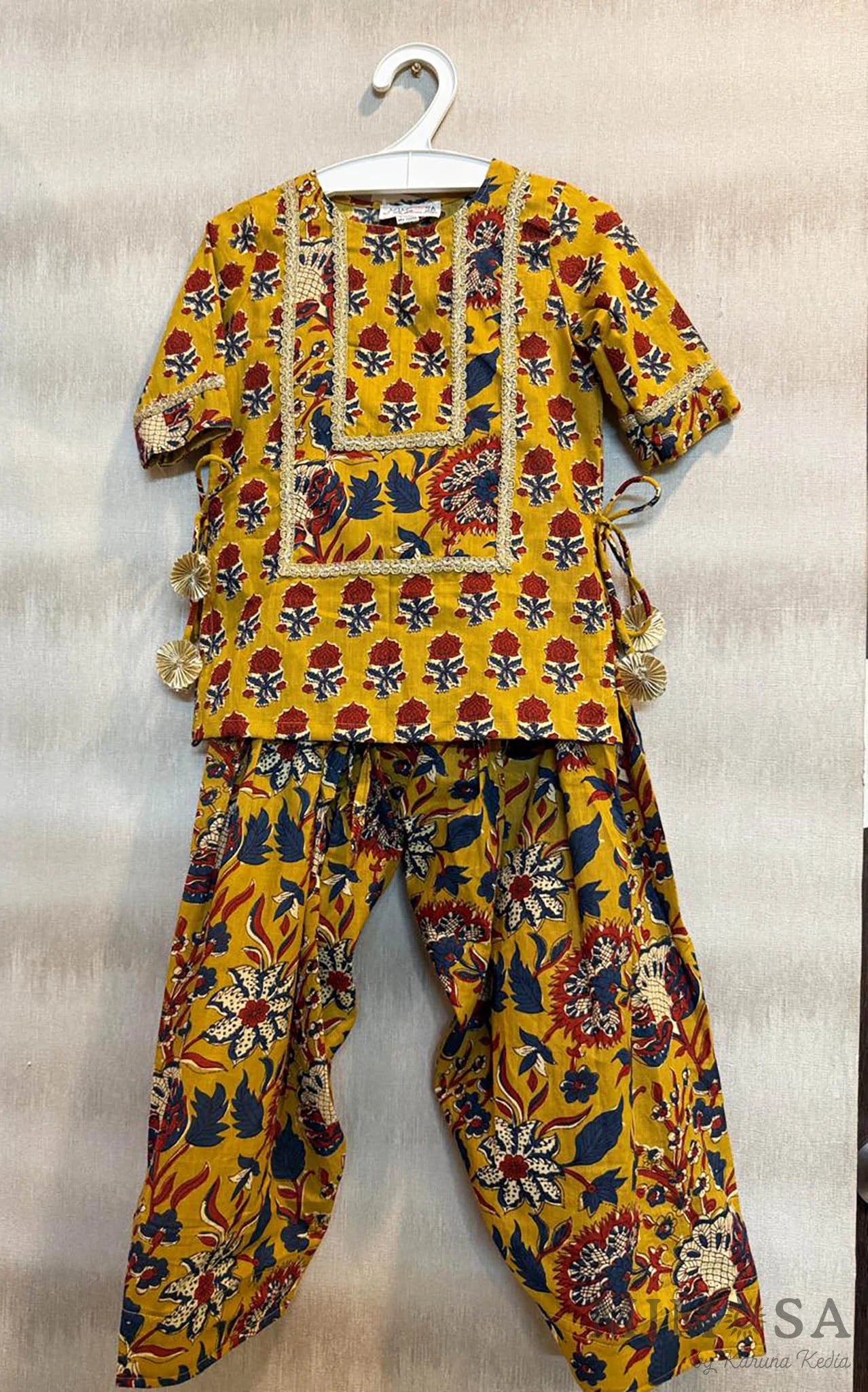 Block printed kurti with Farsi salwar in 100 percent cotton