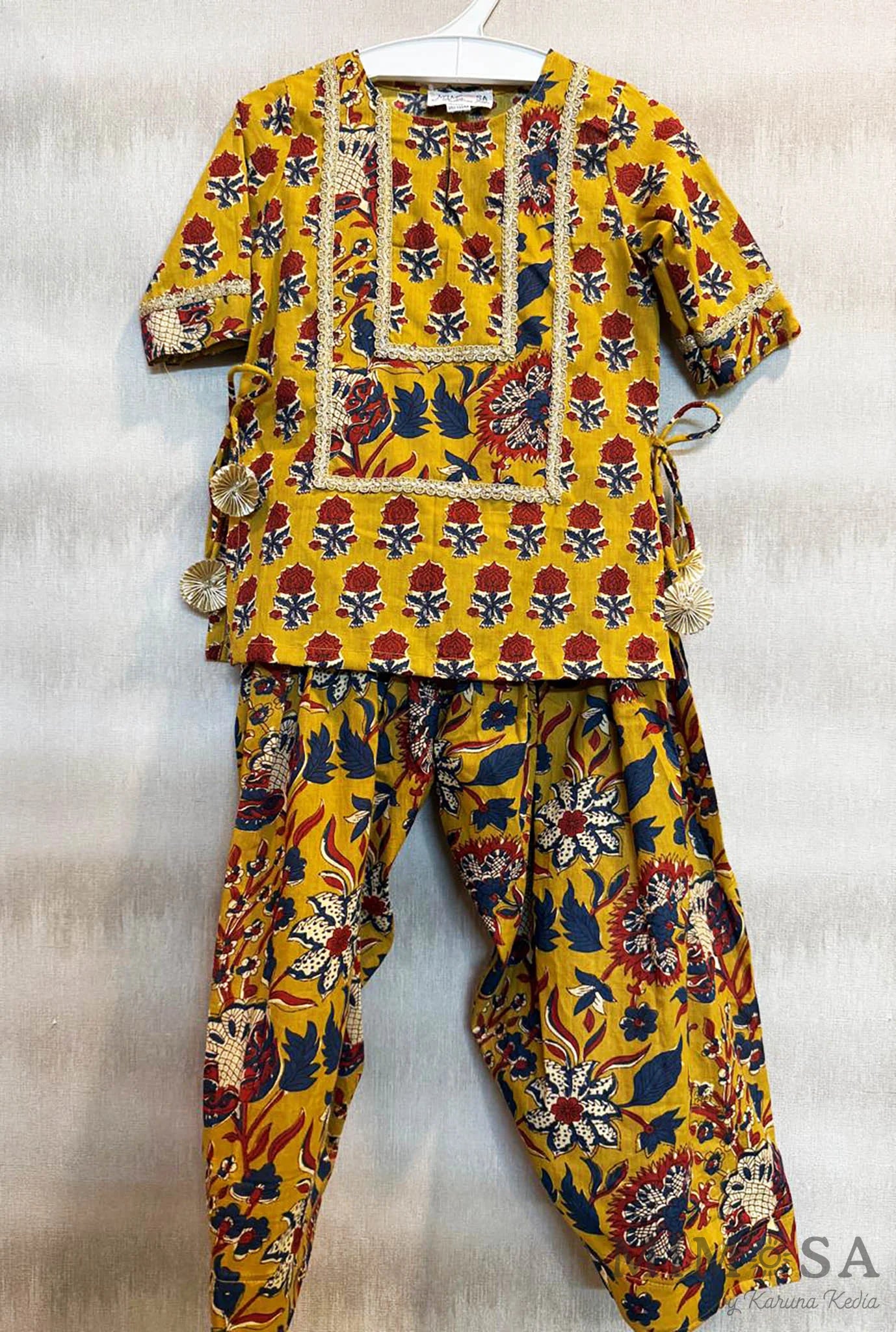 Block printed kurti with Farsi salwar in 100 percent cotton