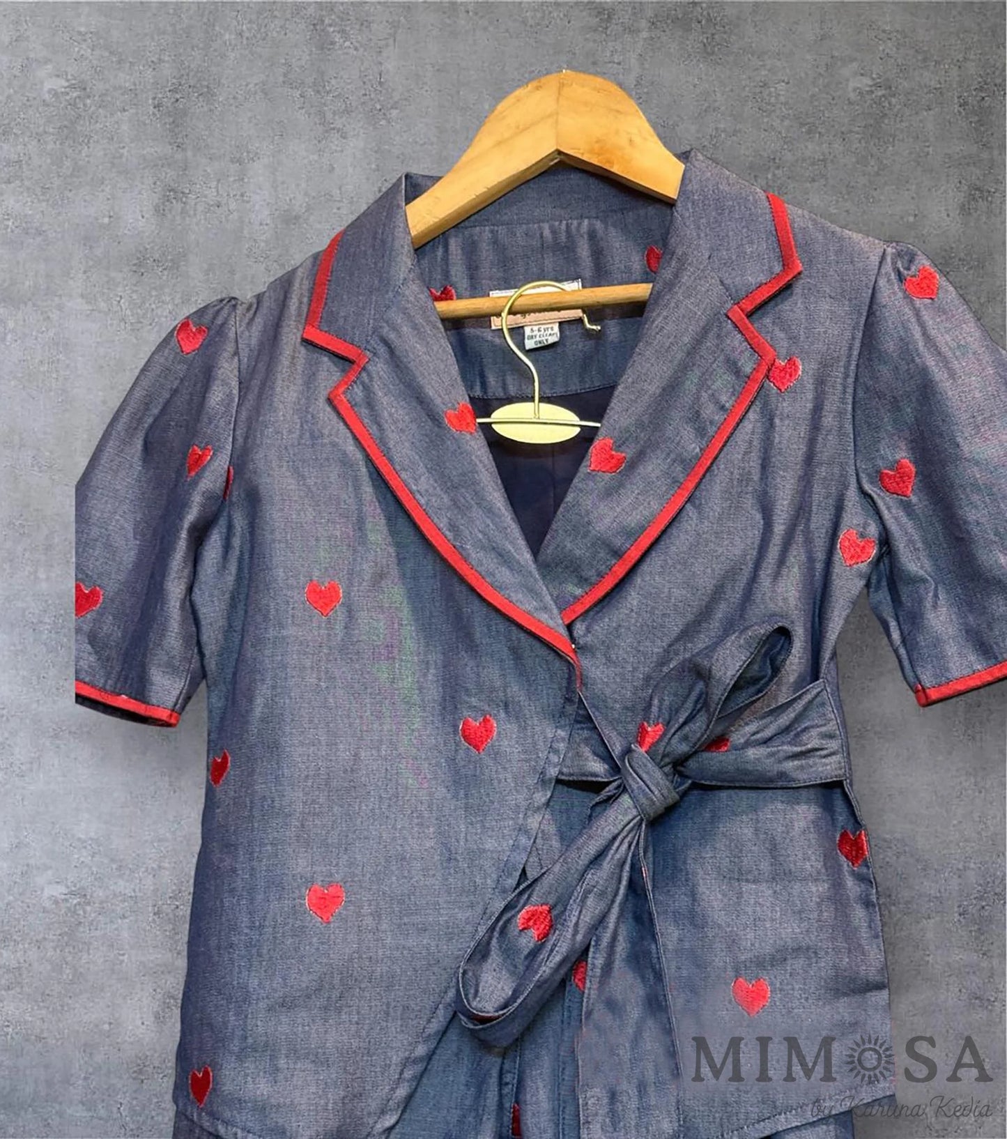 Denim coord set with embroidered jacket and pants- Heart
