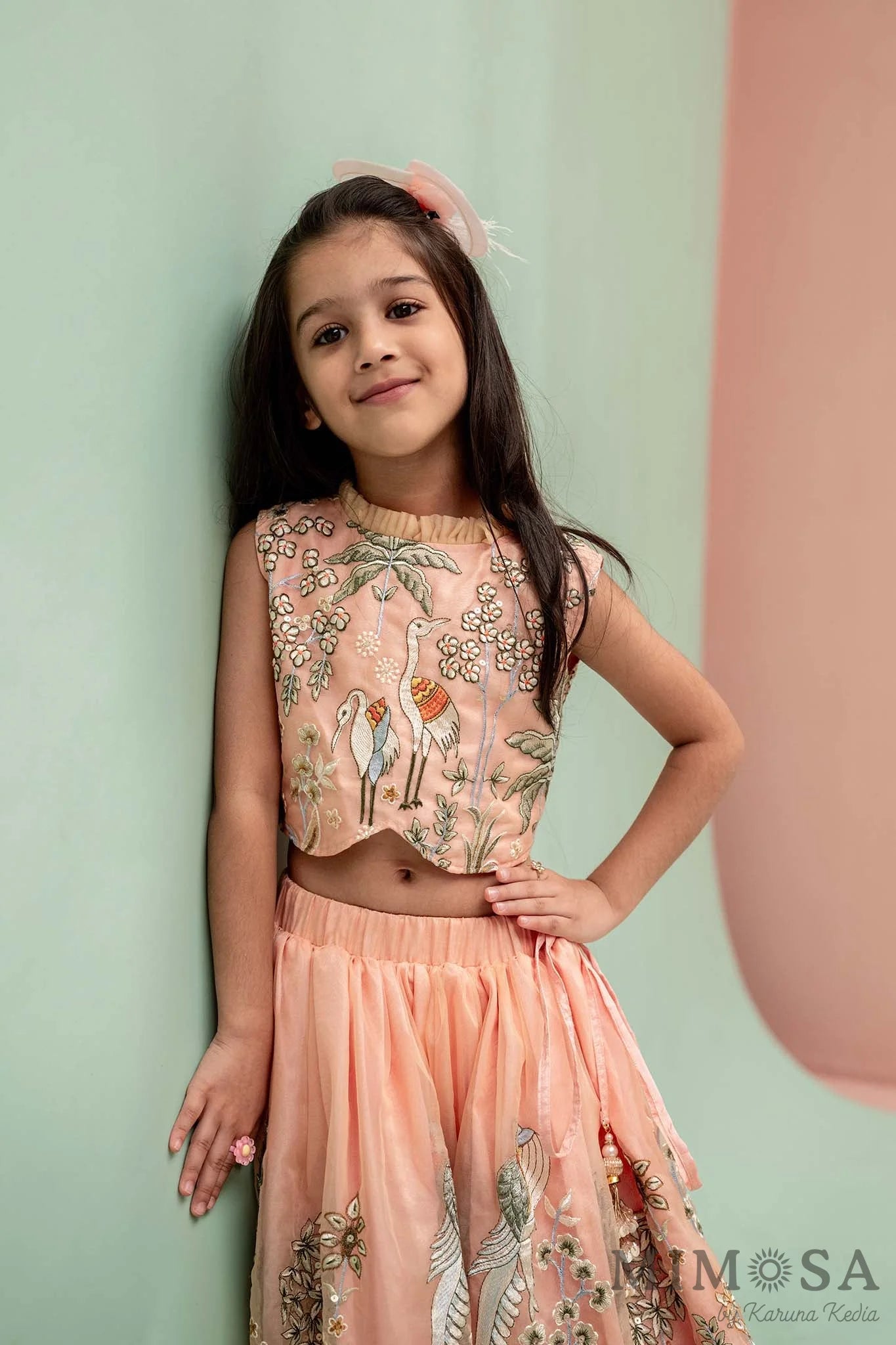 Flamingo lehnga set in organza with cotton silk lining