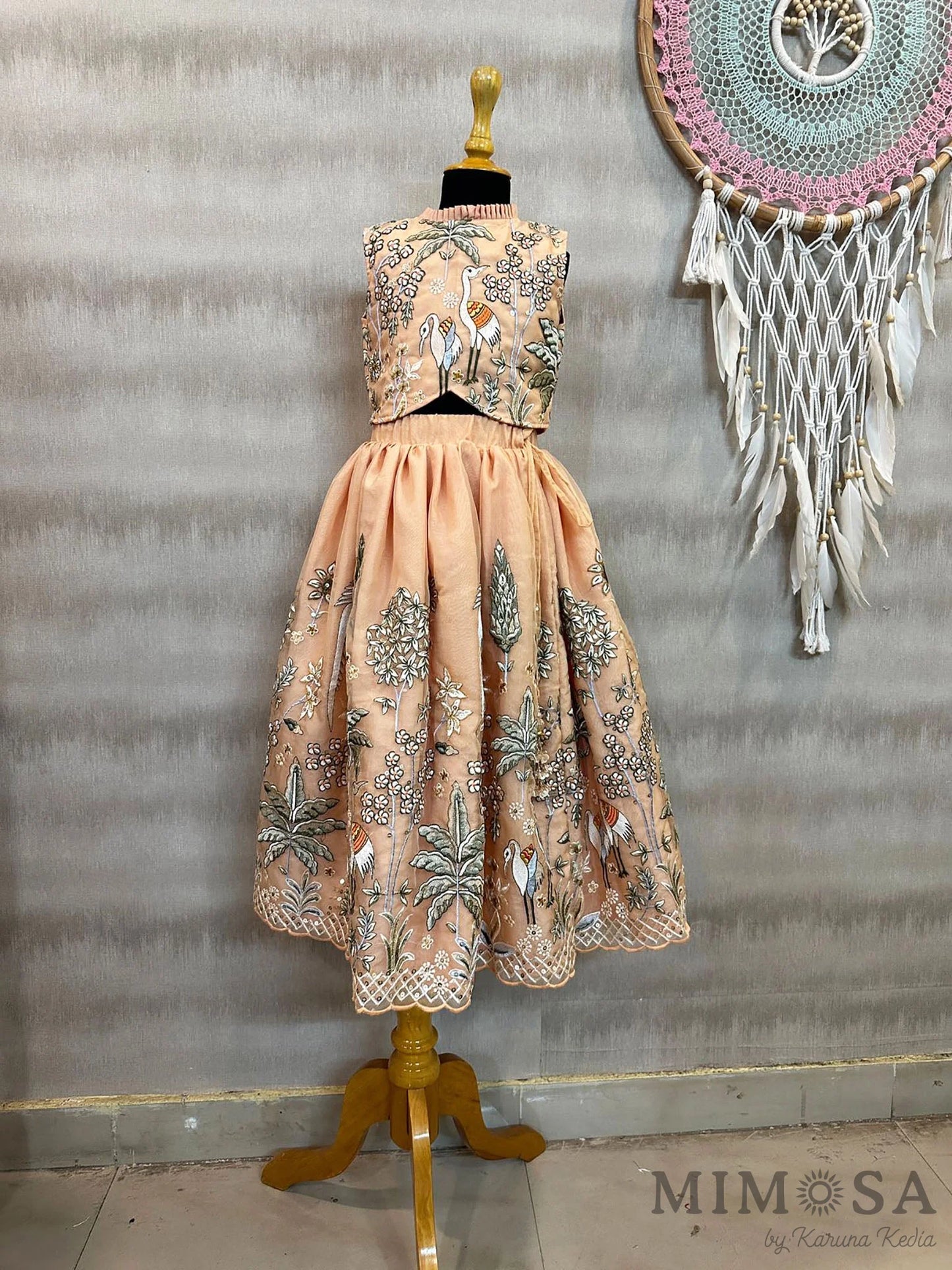 Flamingo lehnga set in organza with cotton silk lining
