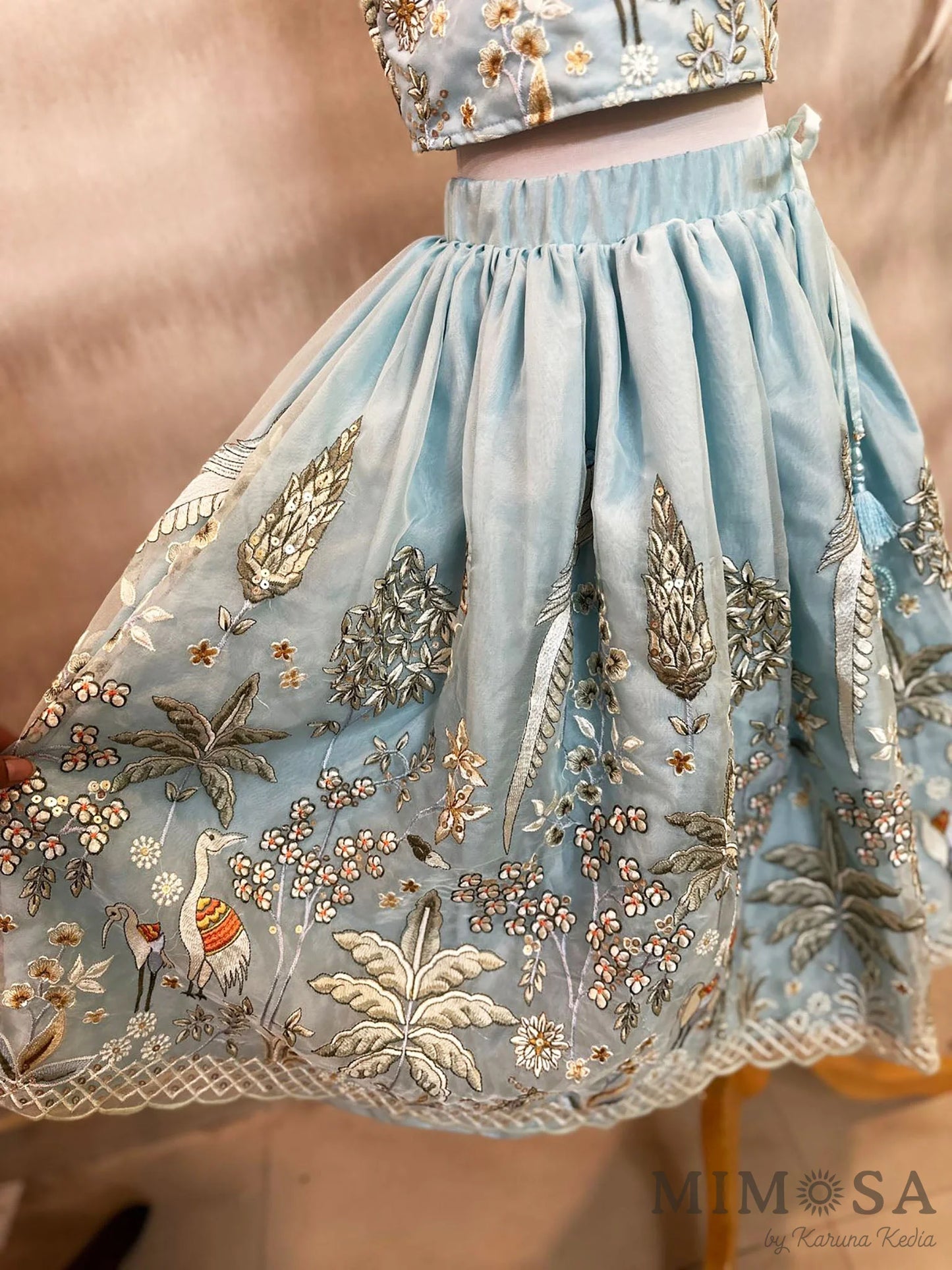 Flamingo lehnga set in organza with cotton silk lining