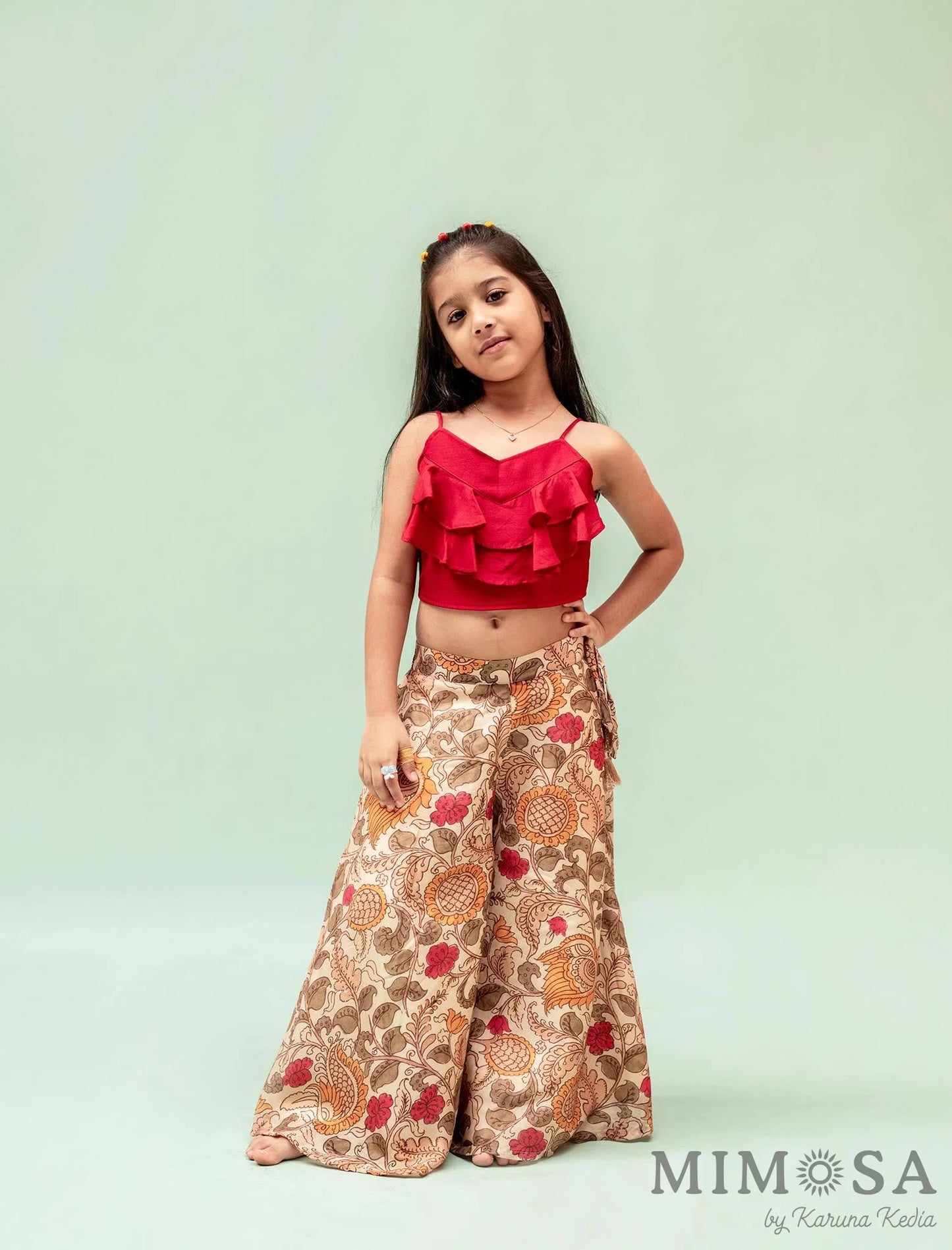 Frilly top with Kalamkari printed palazo set