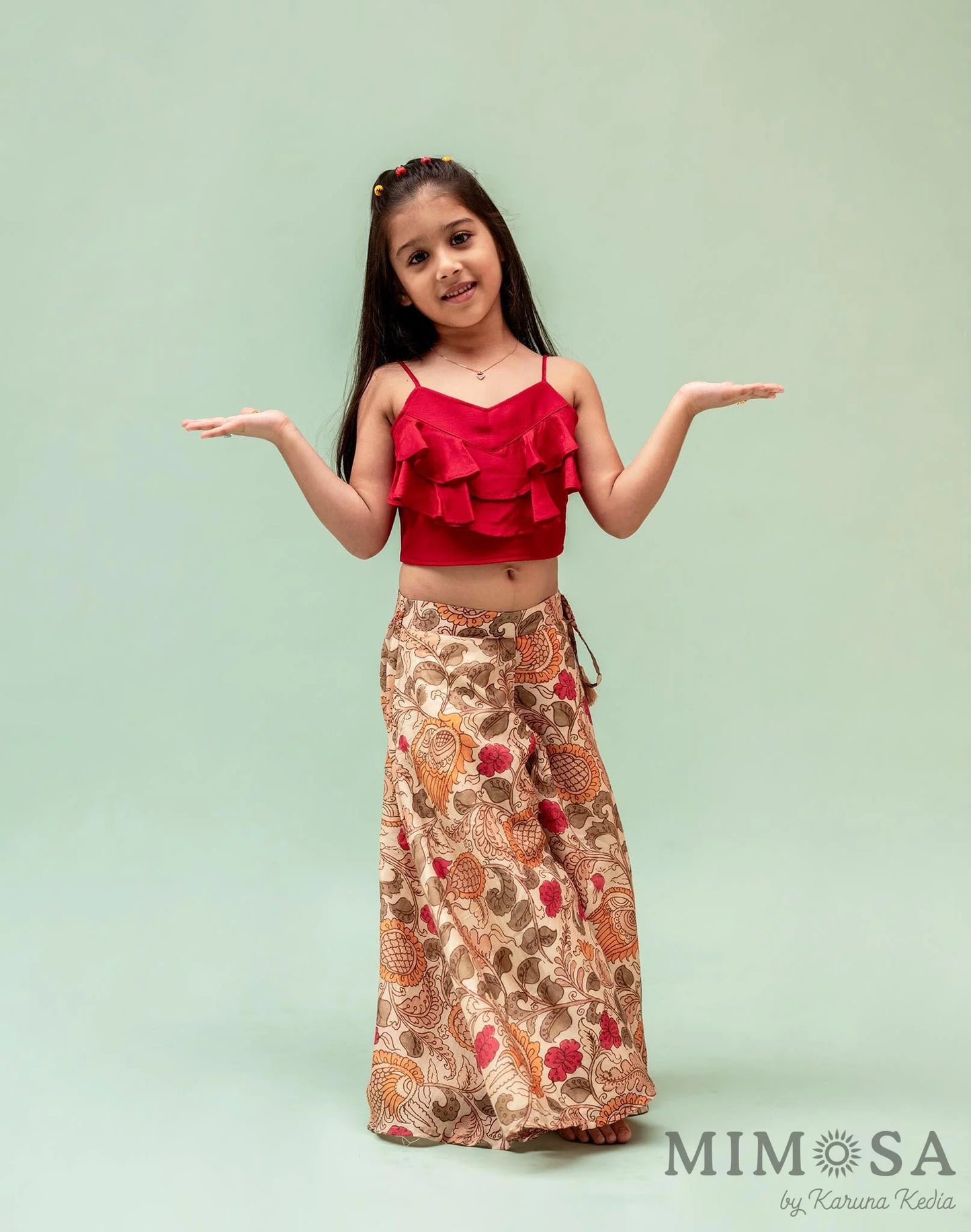 Frilly top with Kalamkari printed palazo set