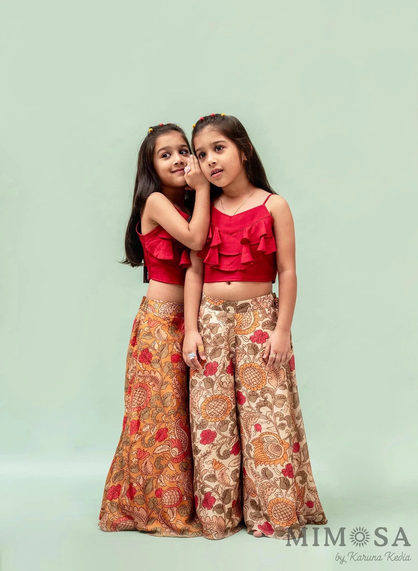 Frilly top with Kalamkari printed palazo set