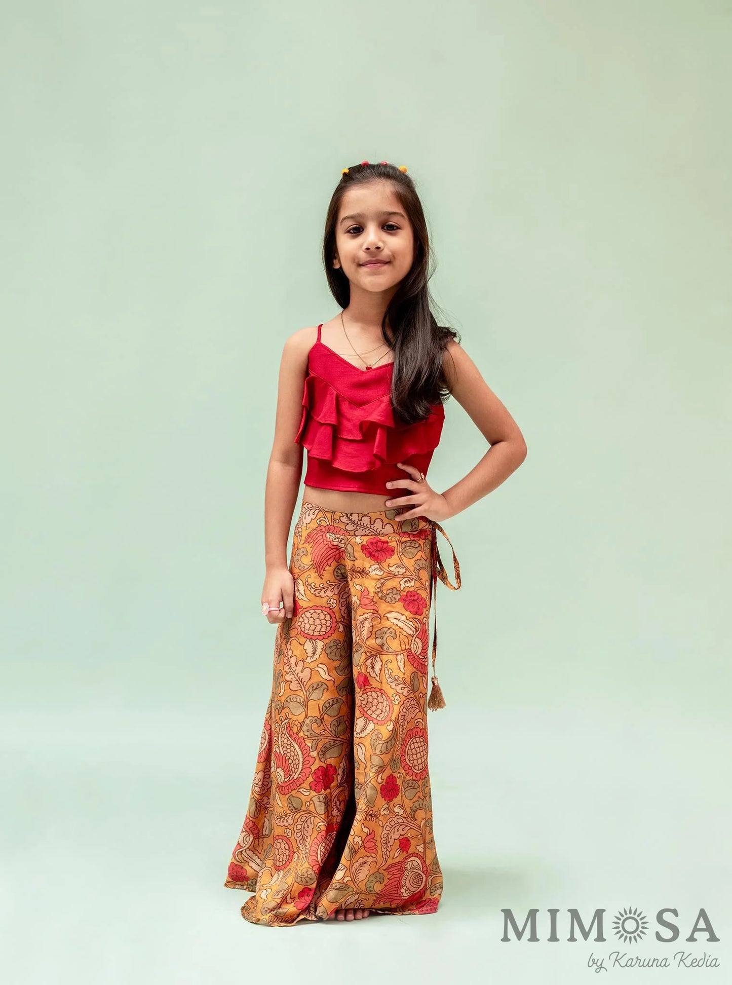 Frilly top with Kalamkari printed palazo set