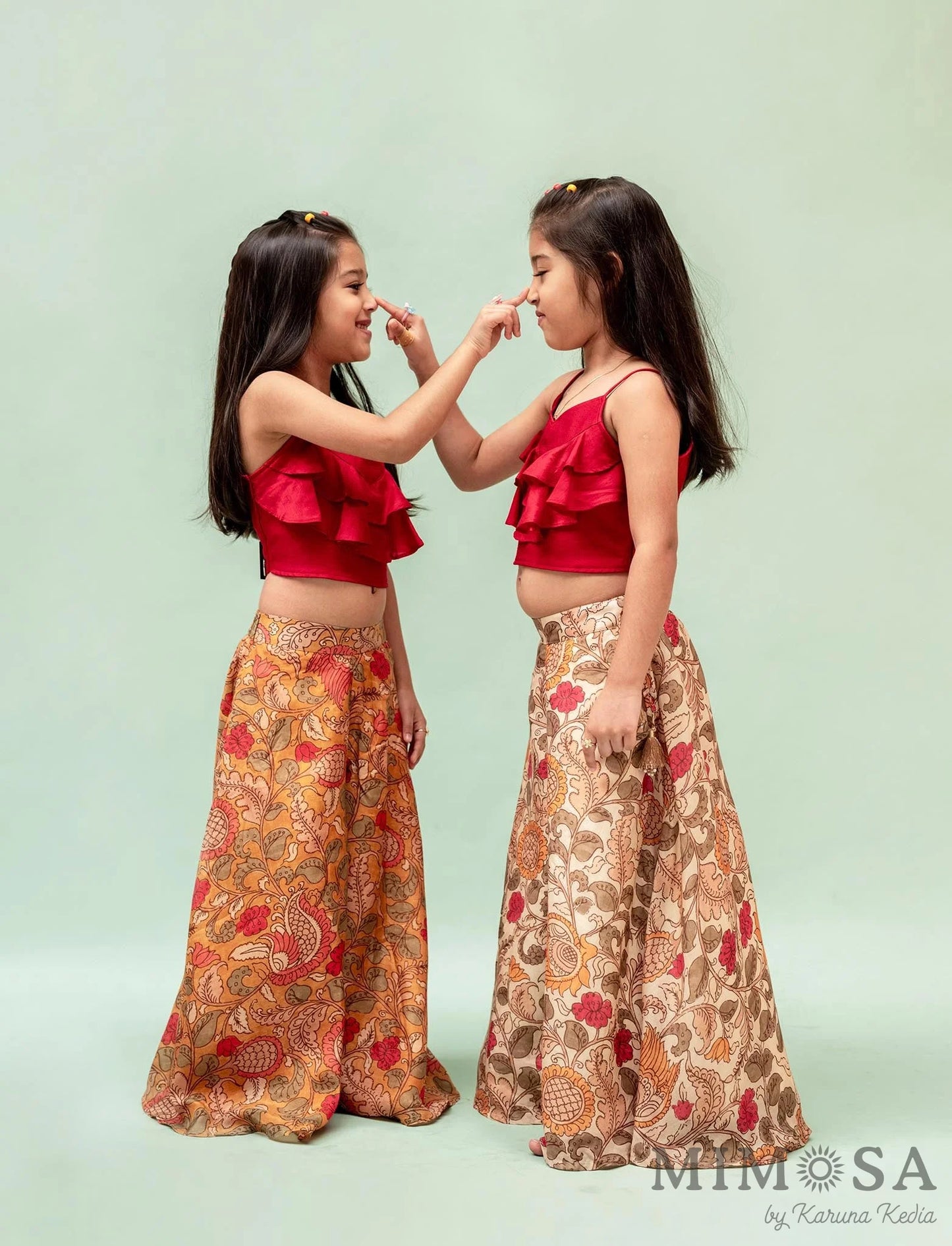 Frilly top with Kalamkari printed palazo set