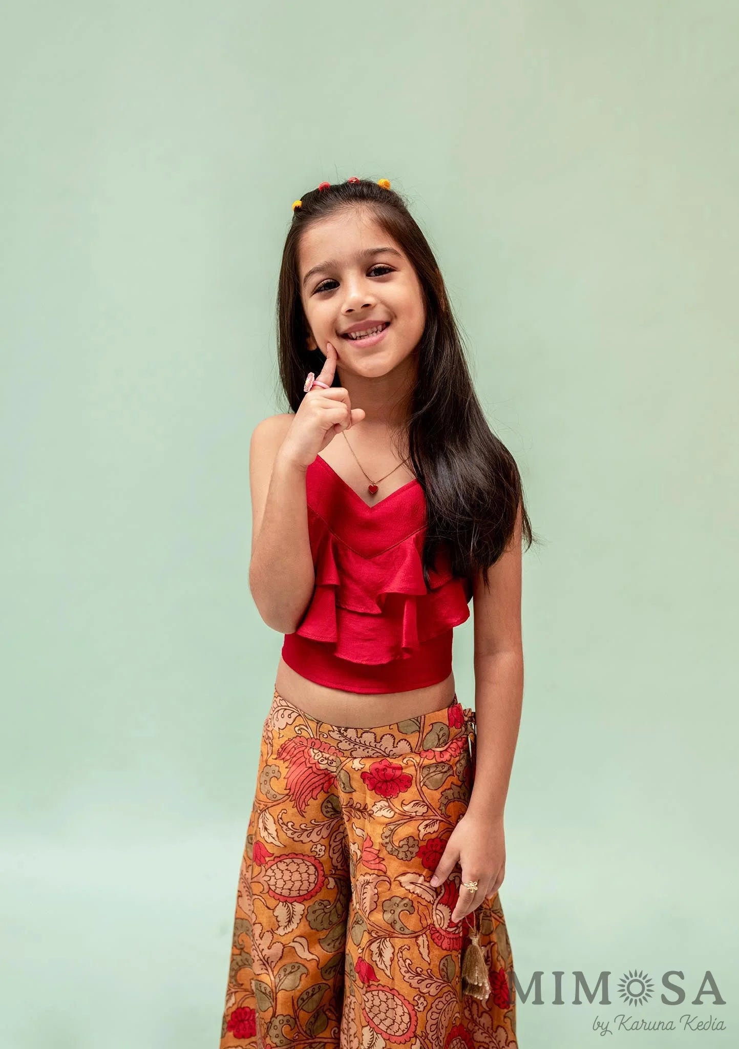 Frilly top with Kalamkari printed palazo set