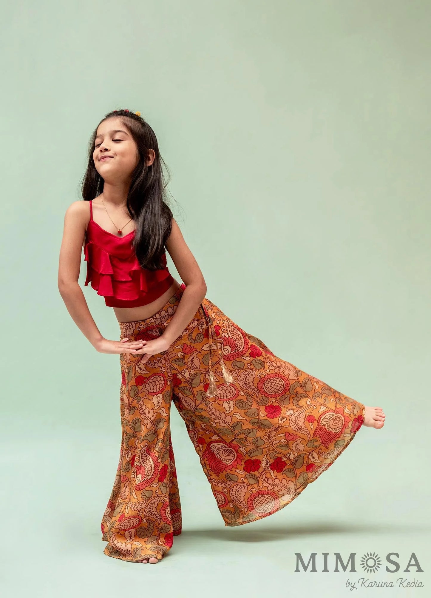 Frilly top with Kalamkari printed palazo set