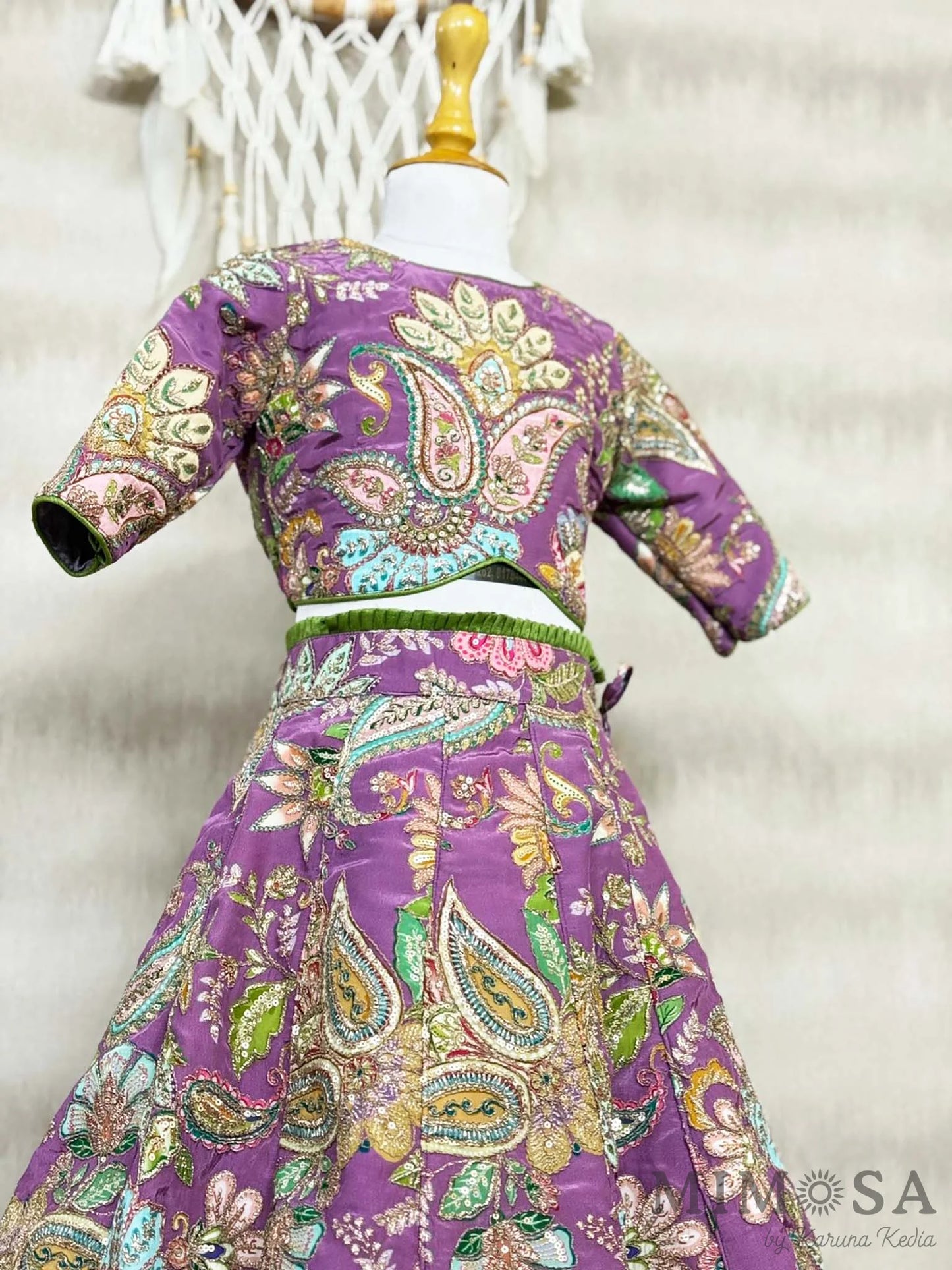Fully embroidery paisley lehnga set with organza dupatta