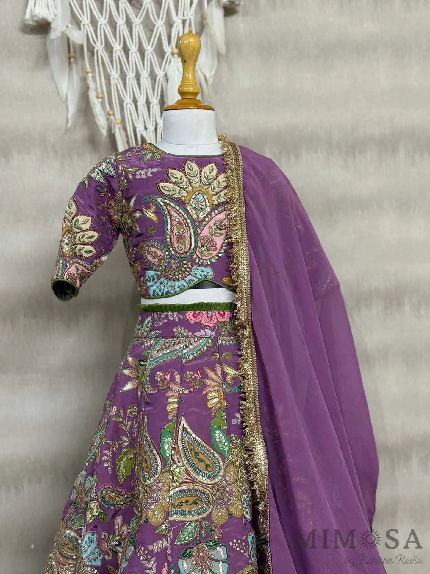 Fully embroidery paisley lehnga set with organza dupatta