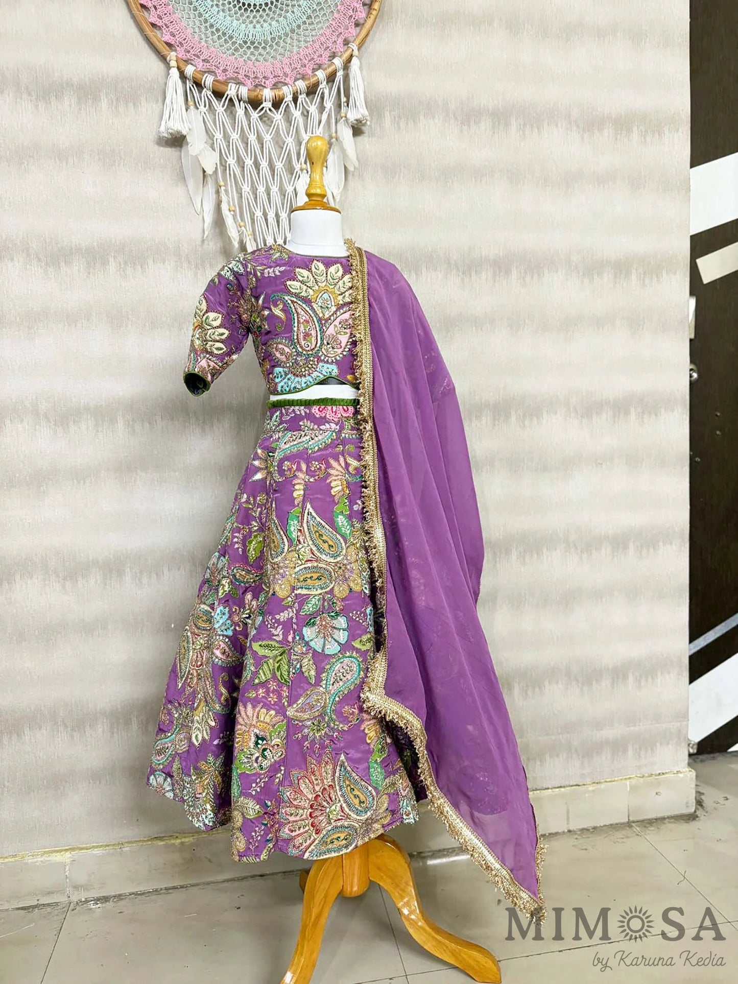Fully embroidery paisley lehnga set with organza dupatta