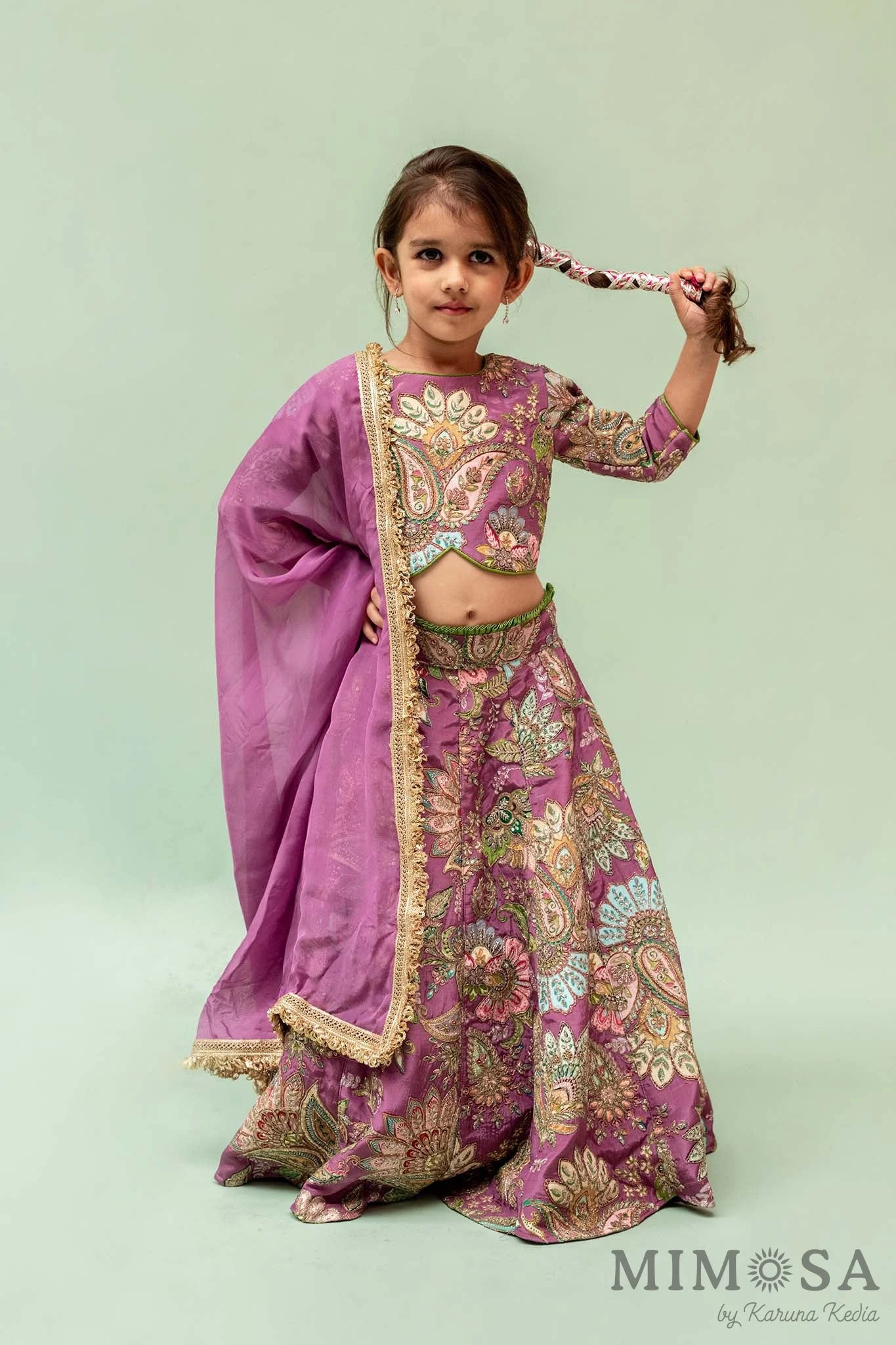 Fully embroidery paisley lehnga set with organza dupatta