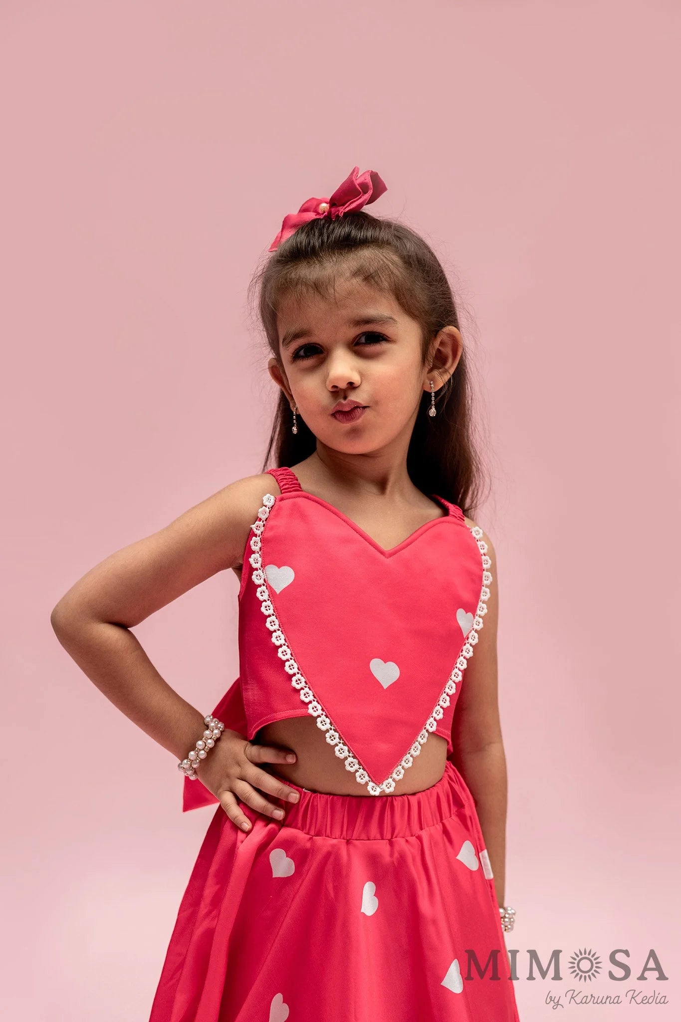Hot pink heart print Skirt Top with a back bow