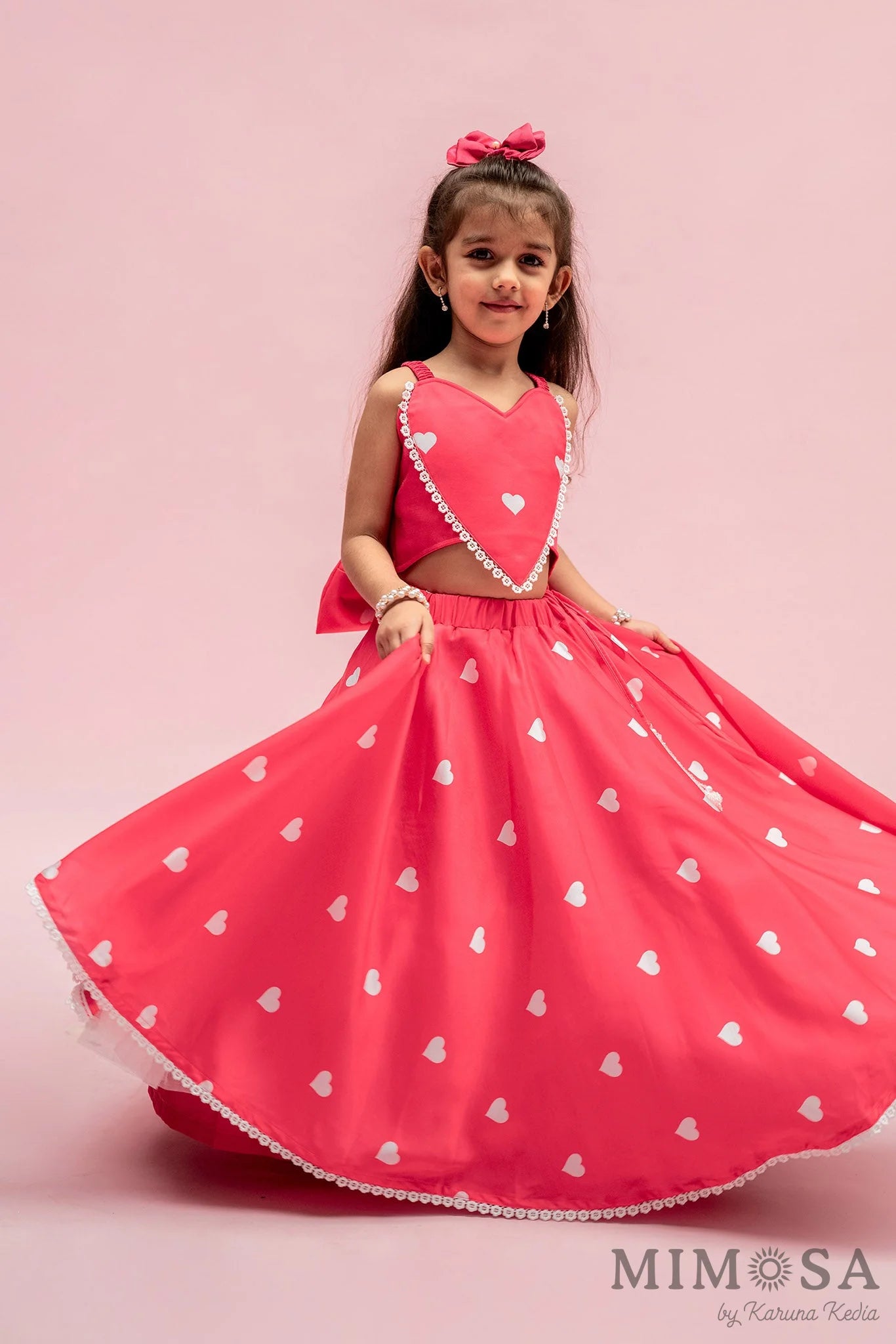 Hot pink heart print Skirt Top with a back bow