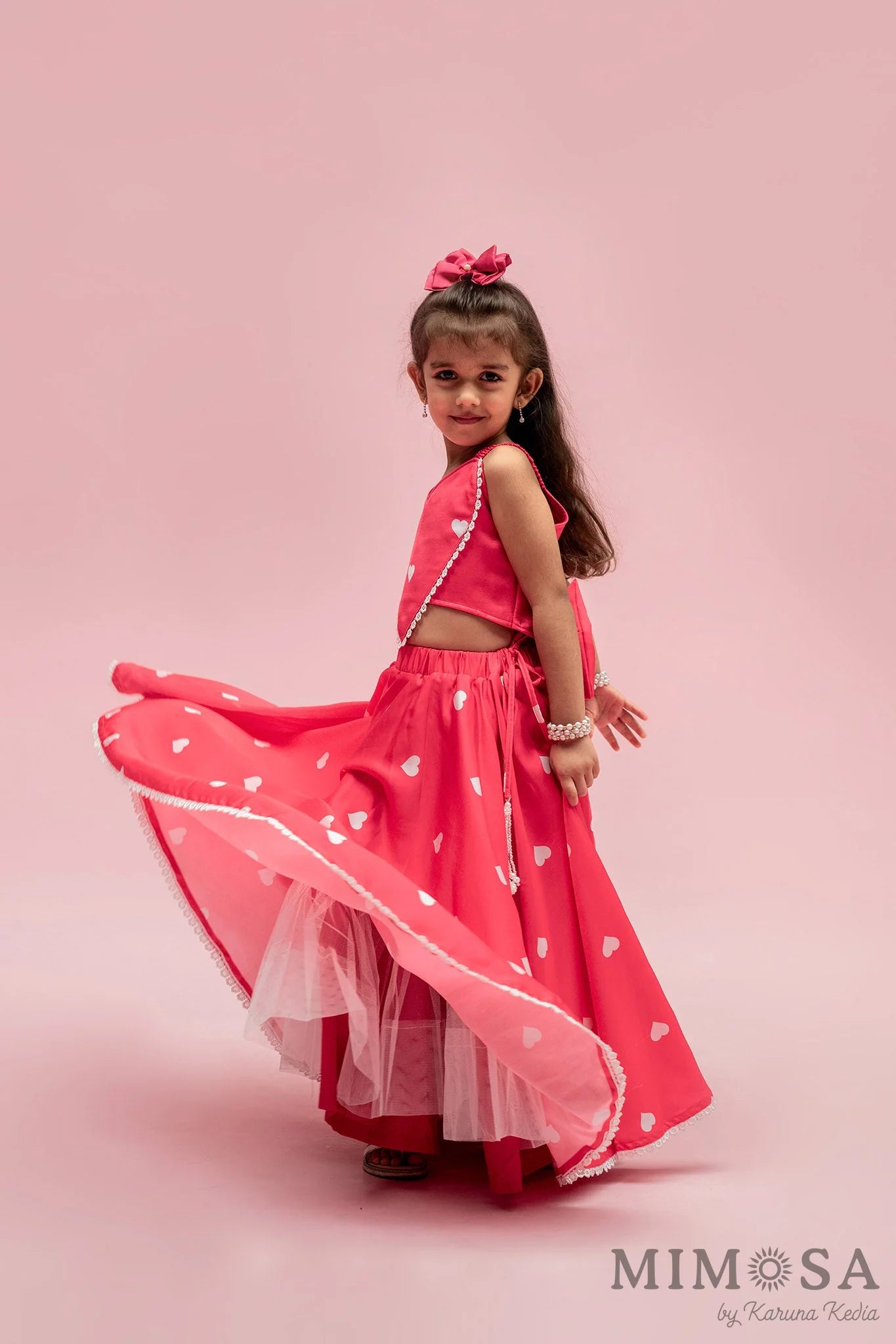 Hot pink heart print Skirt Top with a back bow