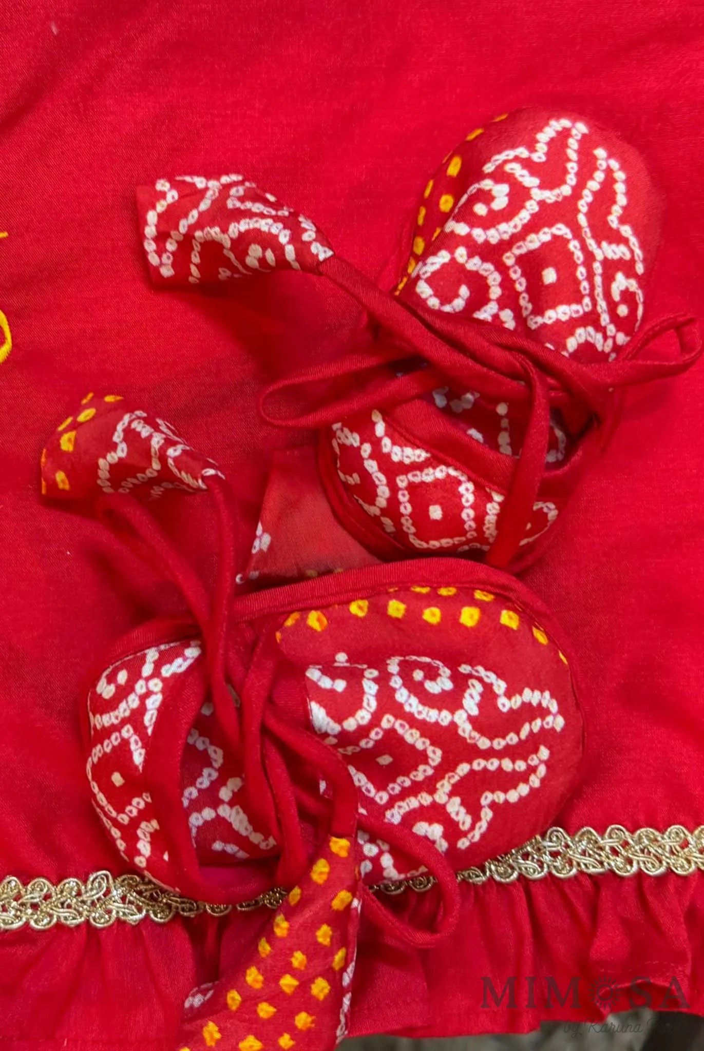 Red Muslin bandhani Jamna set