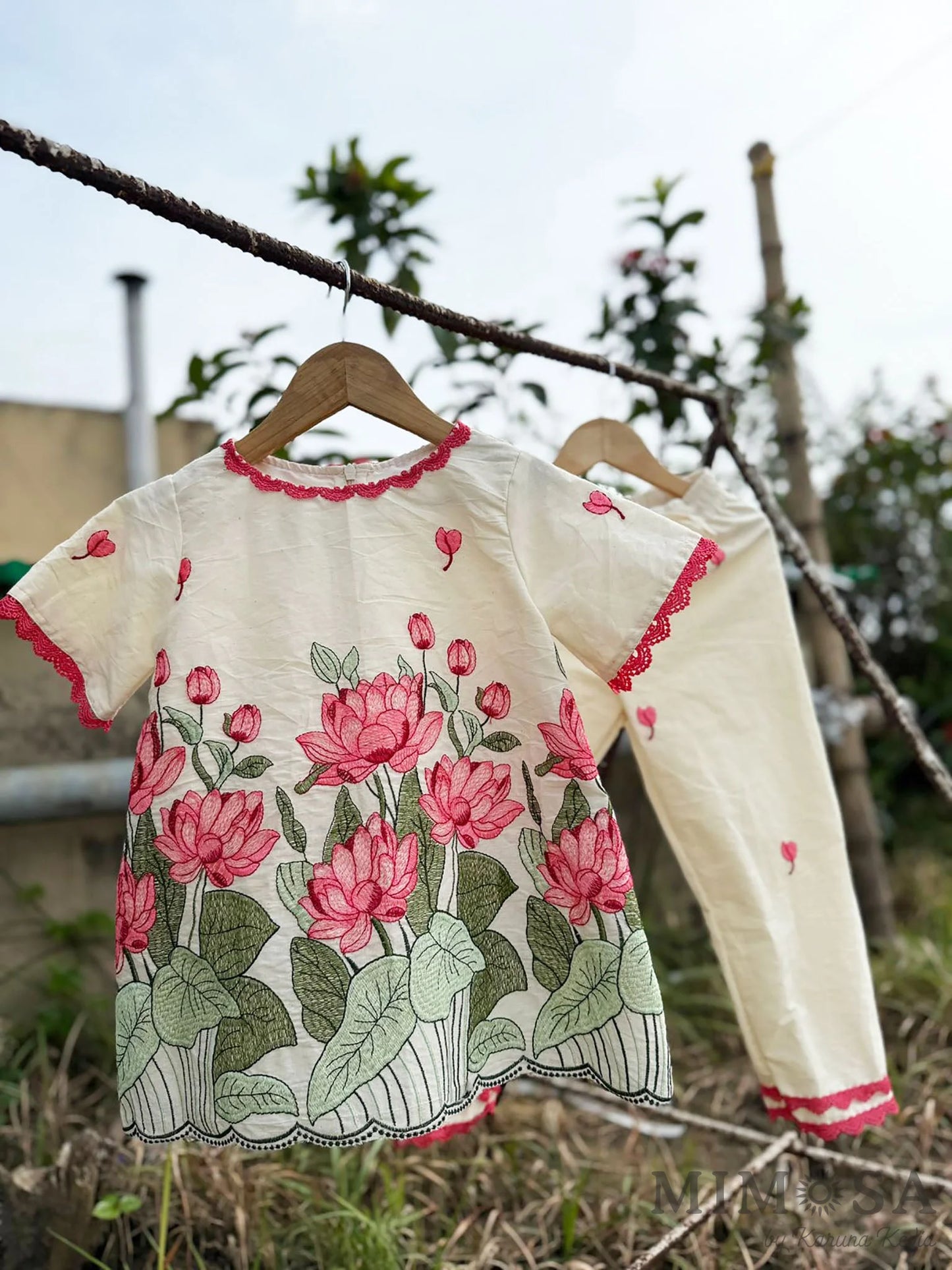 Lotus embroidered Kurta coord set