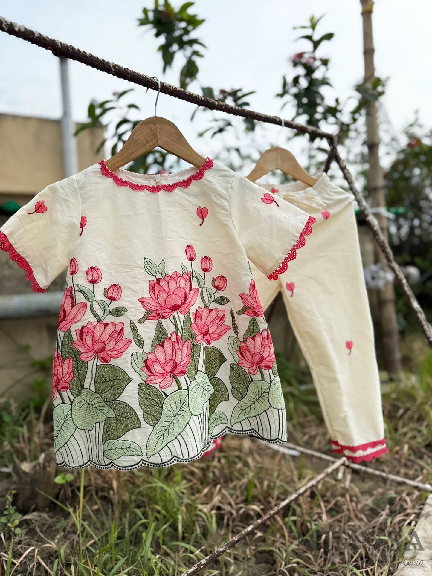 Lotus embroidered Kurta coord set