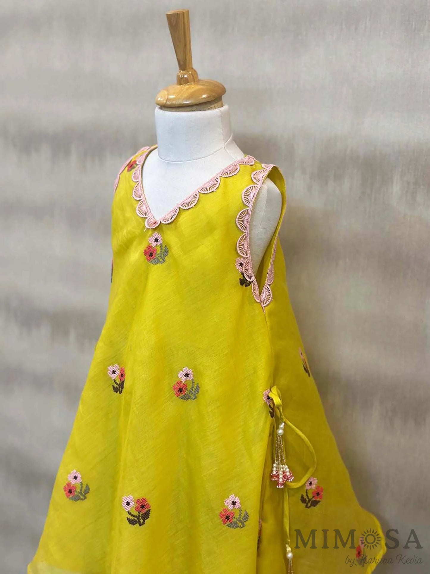 Mal chanderi kurti set with cross stitch embroidery and mal mal lining with cotton silk tulip pants