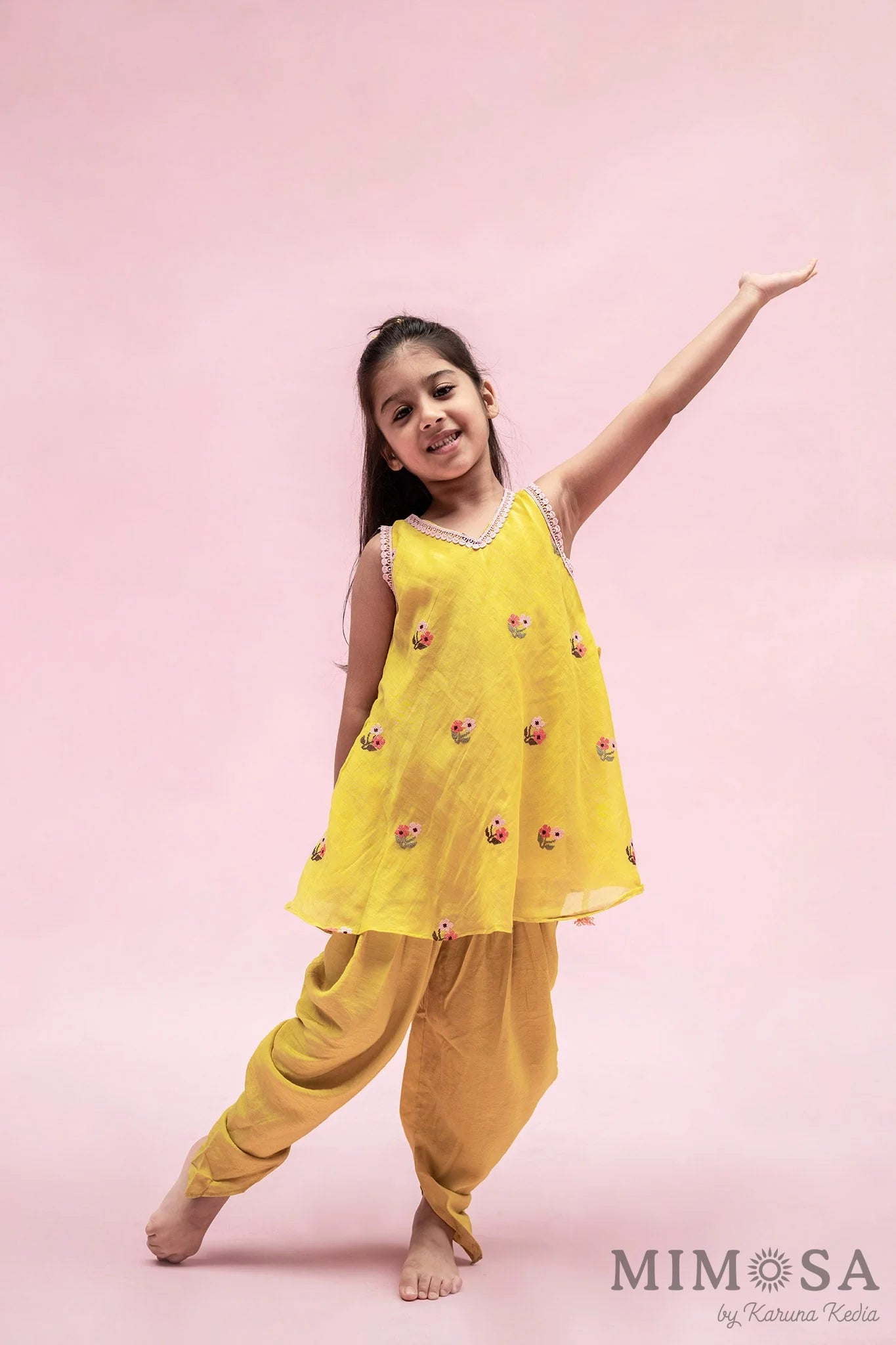 Mal chanderi kurti set with cross stitch embroidery and mal mal lining with cotton silk tulip pants