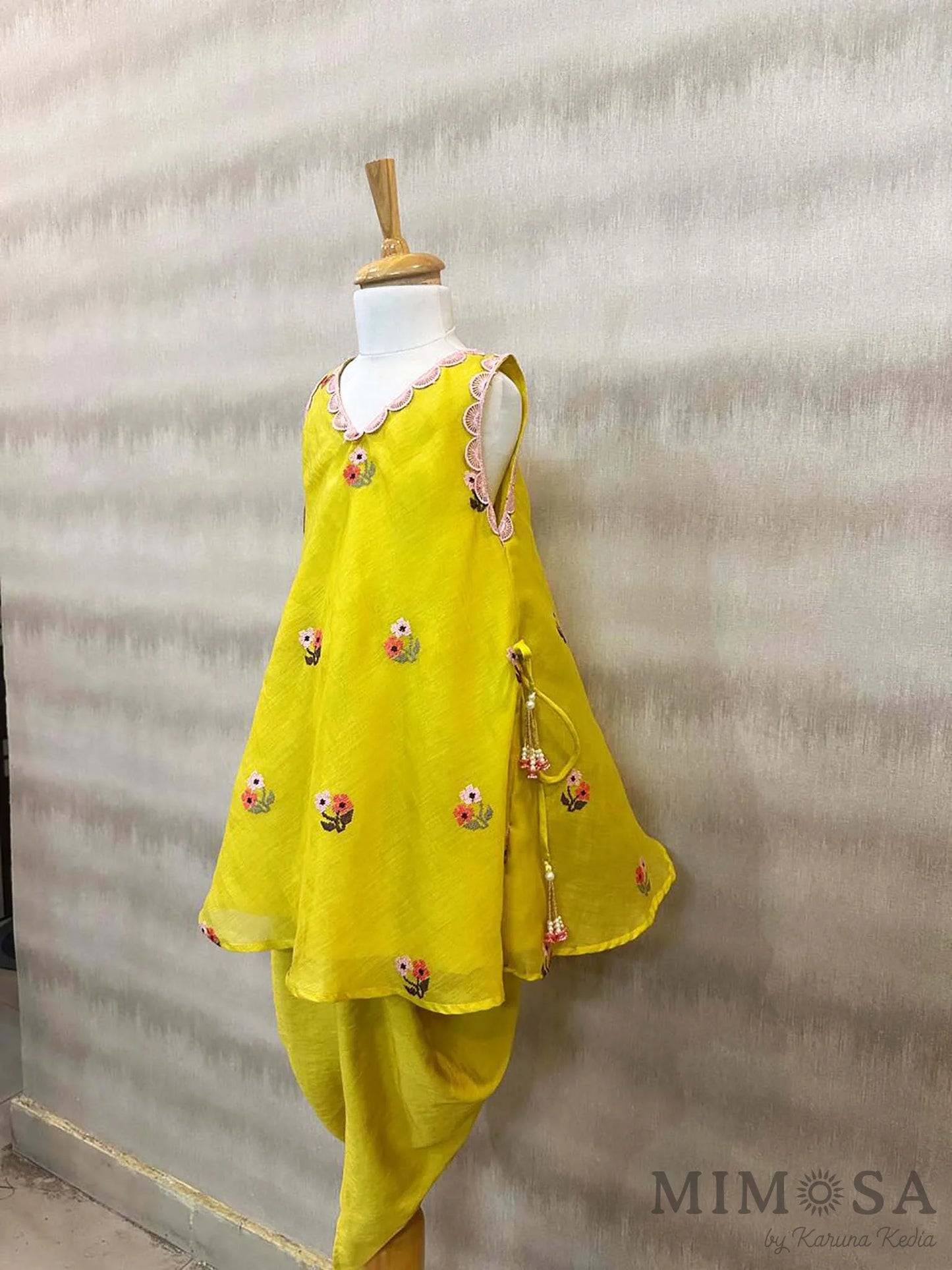 Mal chanderi kurti set with cross stitch embroidery and mal mal lining with cotton silk tulip pants