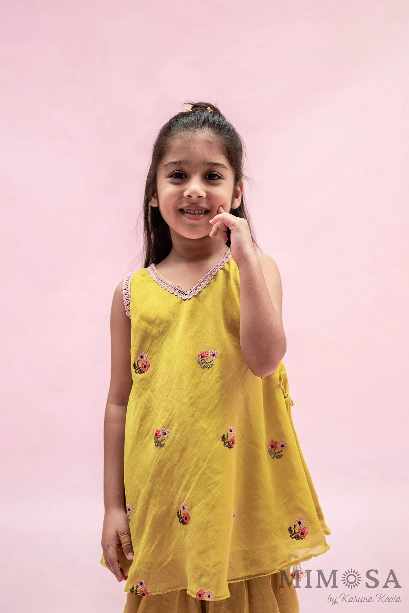 Mal chanderi kurti set with cross stitch embroidery and mal mal lining with cotton silk tulip pants