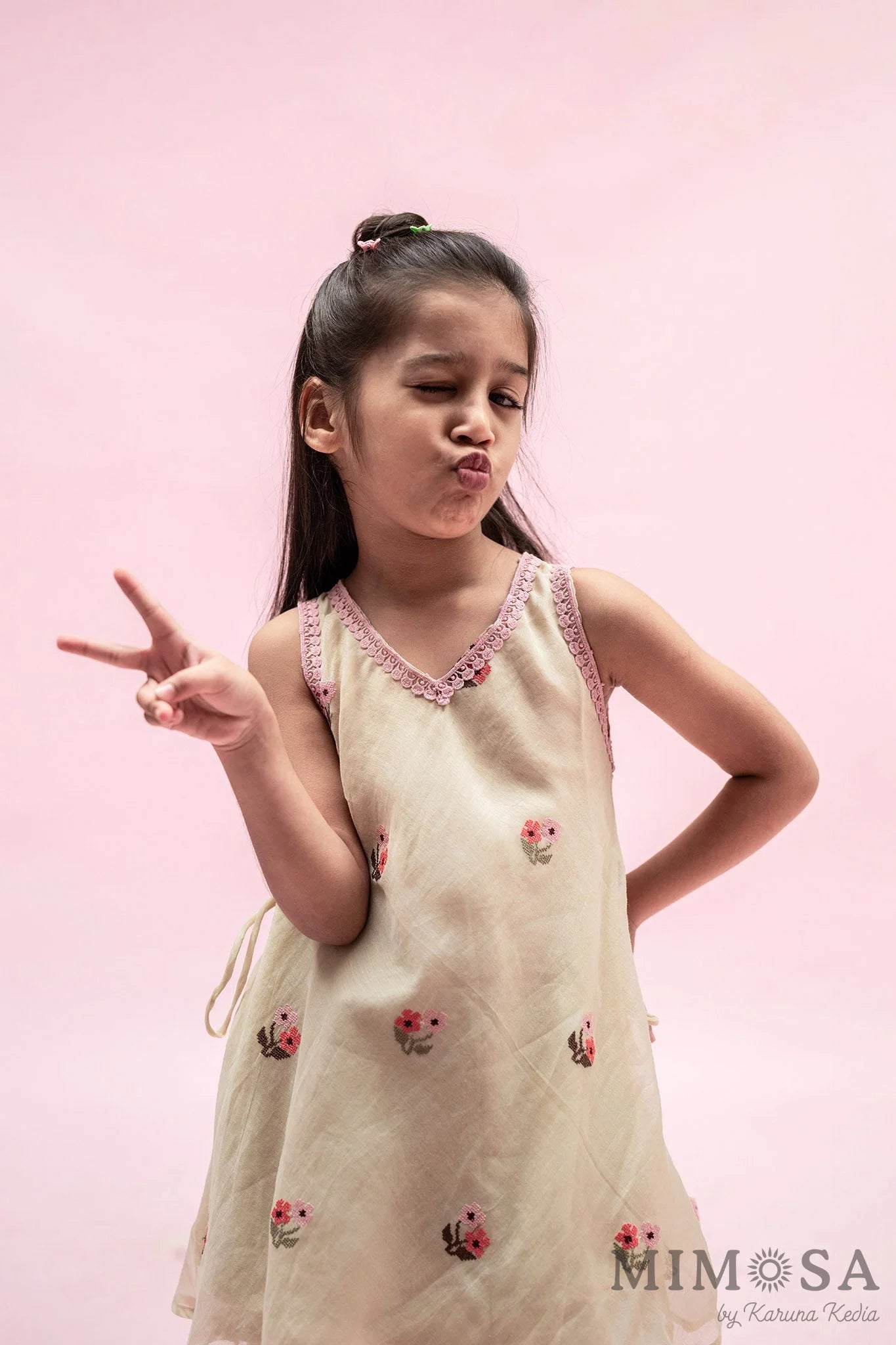 Mal chanderi kurti set with cross stitch embroidery and mal mal lining with cotton silk tulip pants