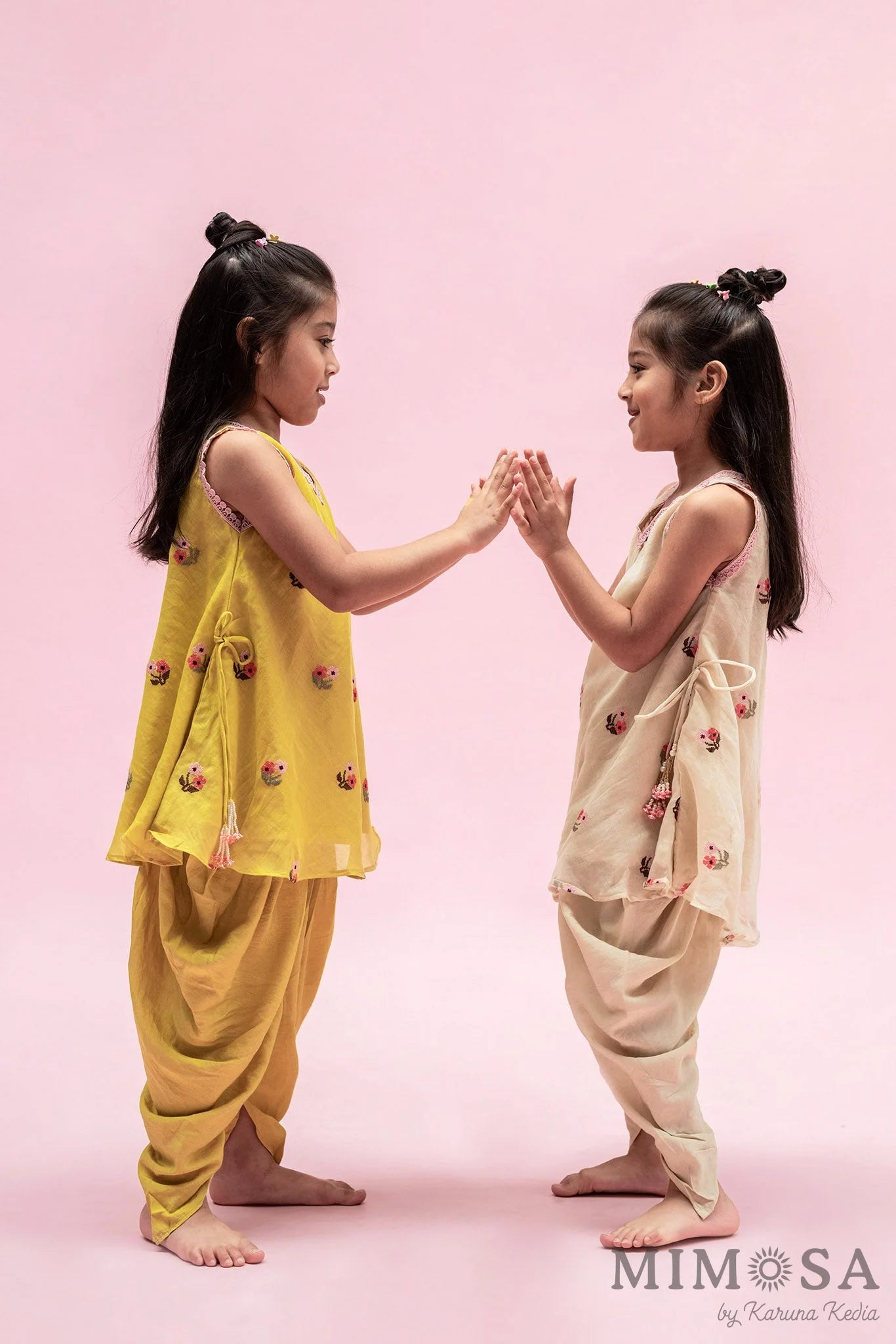 Mal chanderi kurti set with cross stitch embroidery and mal mal lining with cotton silk tulip pants