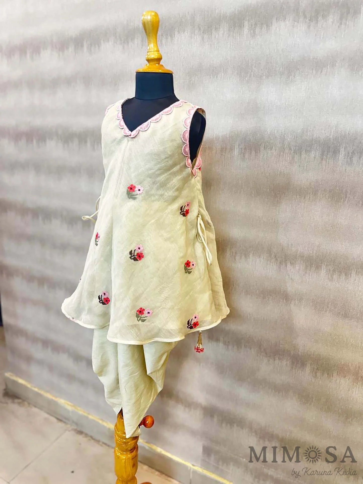 Mal chanderi kurti set with cross stitch embroidery and mal mal lining with cotton silk tulip pants