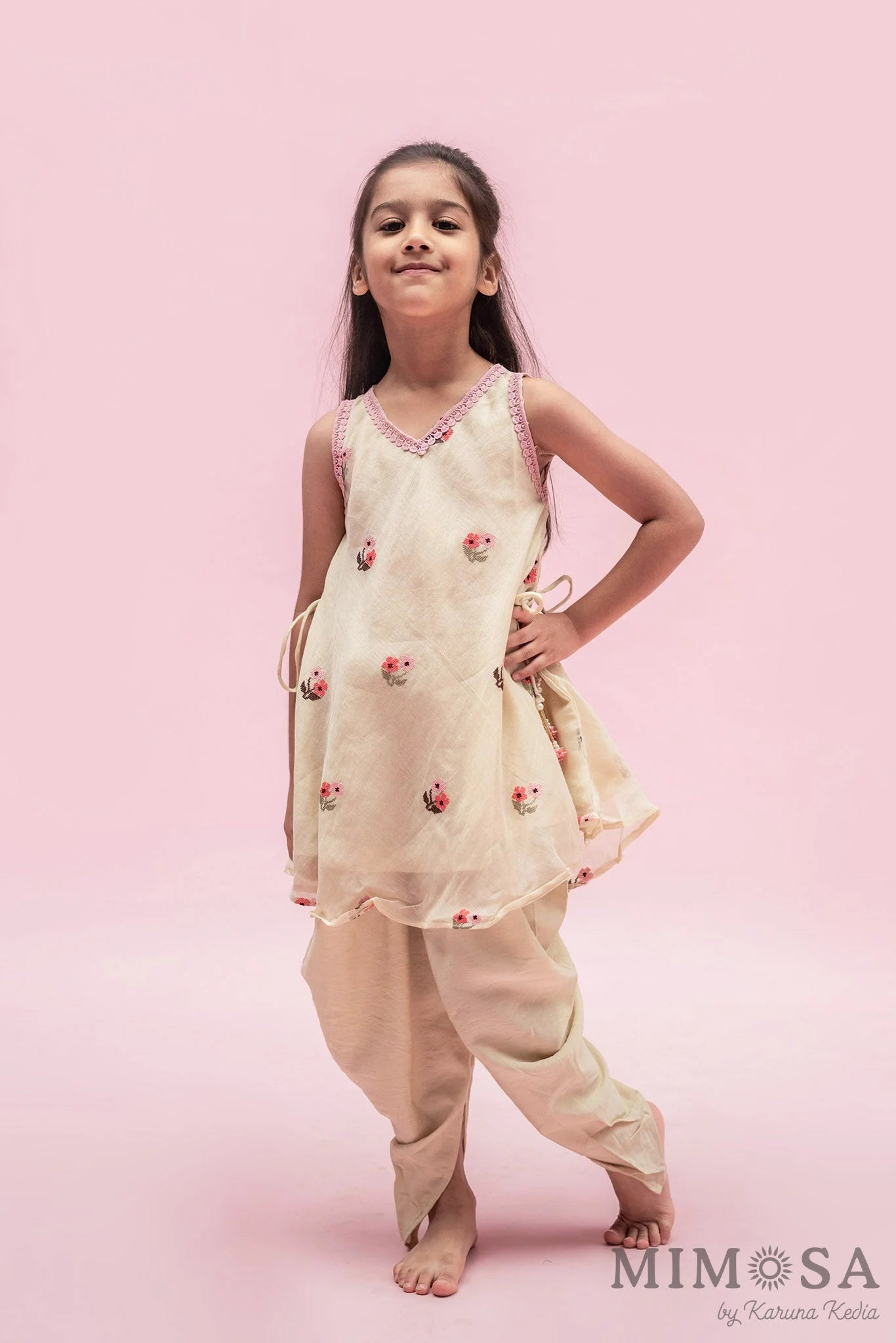 Mal chanderi kurti set with cross stitch embroidery and mal mal lining with cotton silk tulip pants
