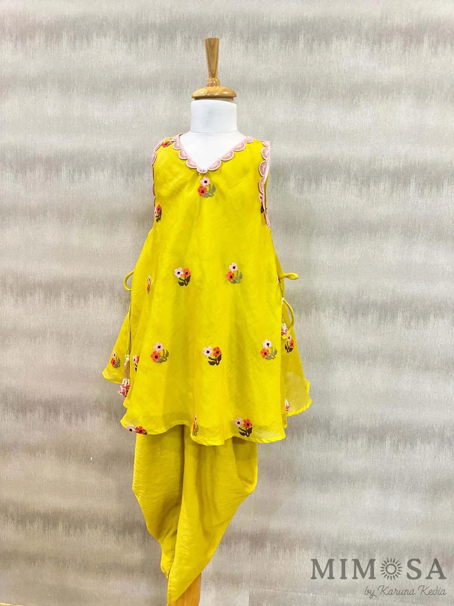 Mal chanderi kurti set with cross stitch embroidery and mal mal lining with cotton silk tulip pants