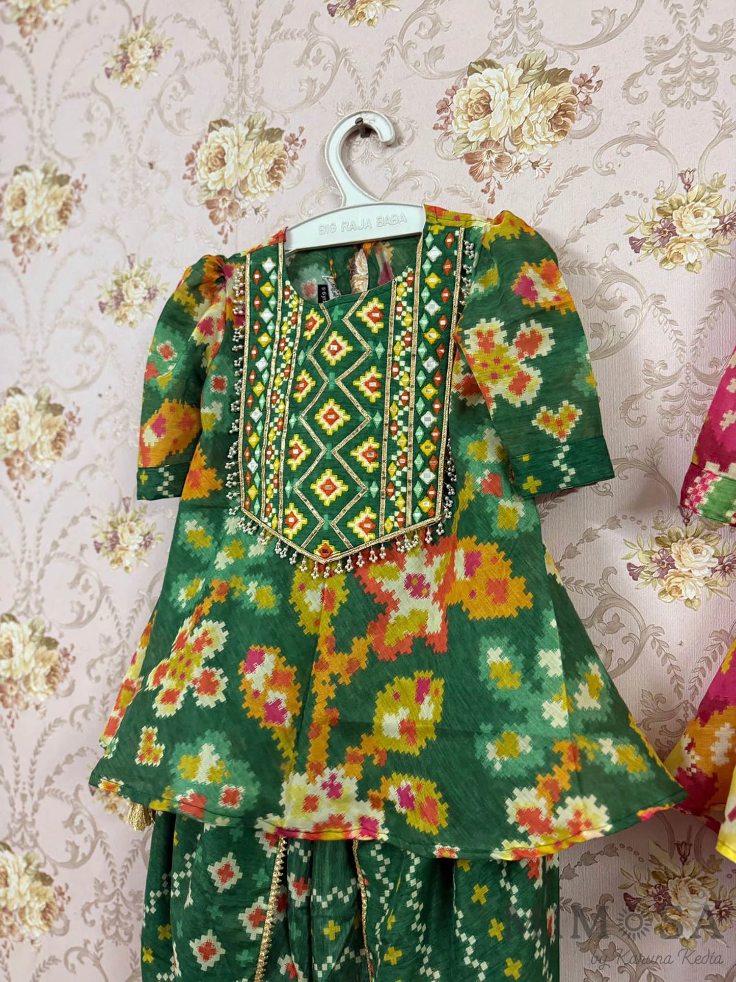 Mirror Work yolk printed Kurta in Muslin with tulip pants