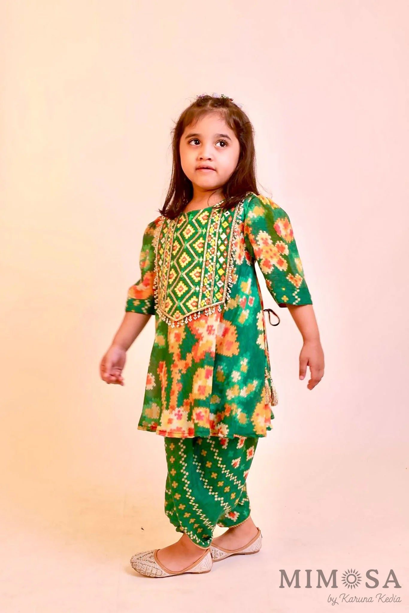 Mirror Work yolk printed Kurta in Muslin with tulip pants