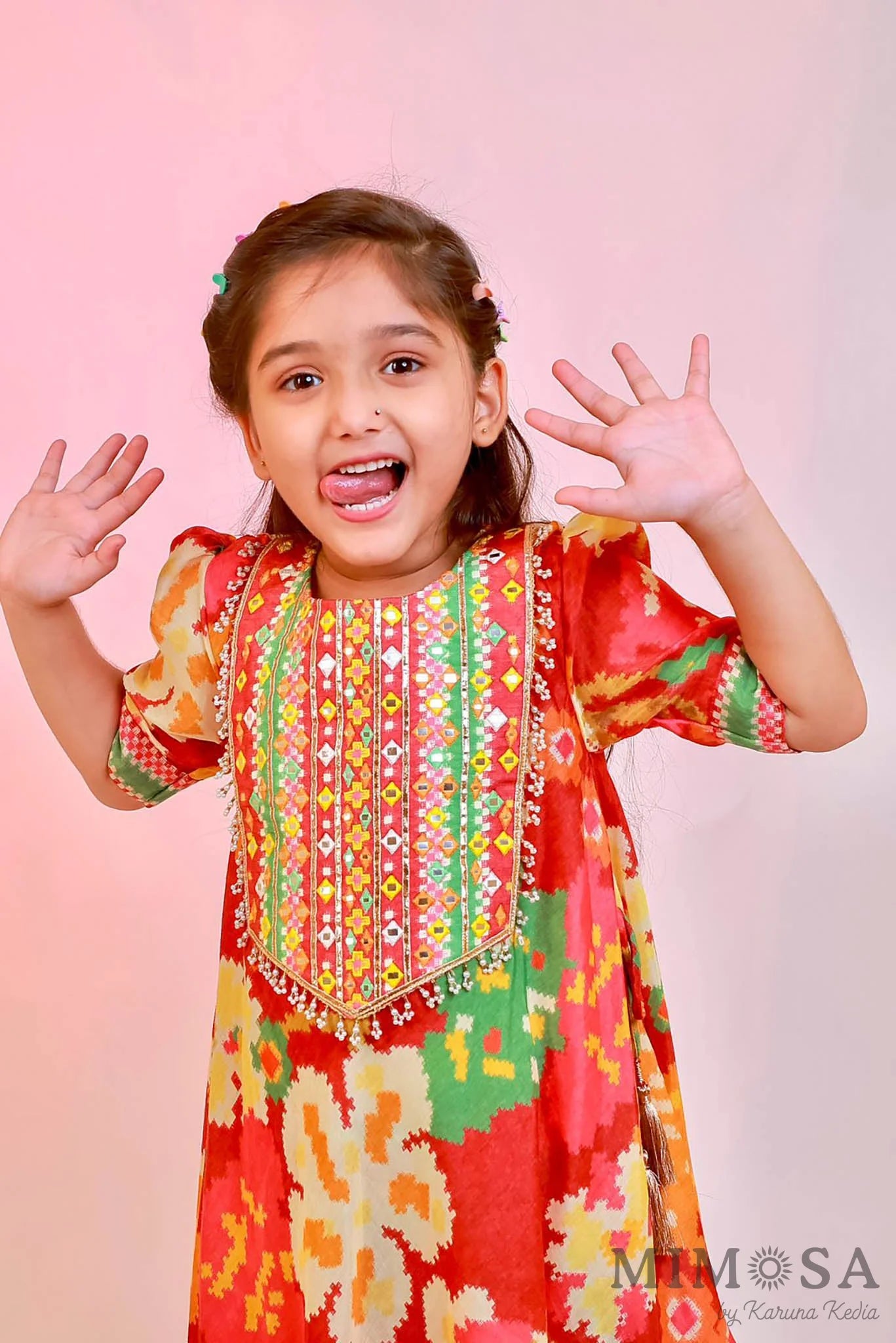 Mirror Work yolk printed Kurta in Muslin with tulip pants