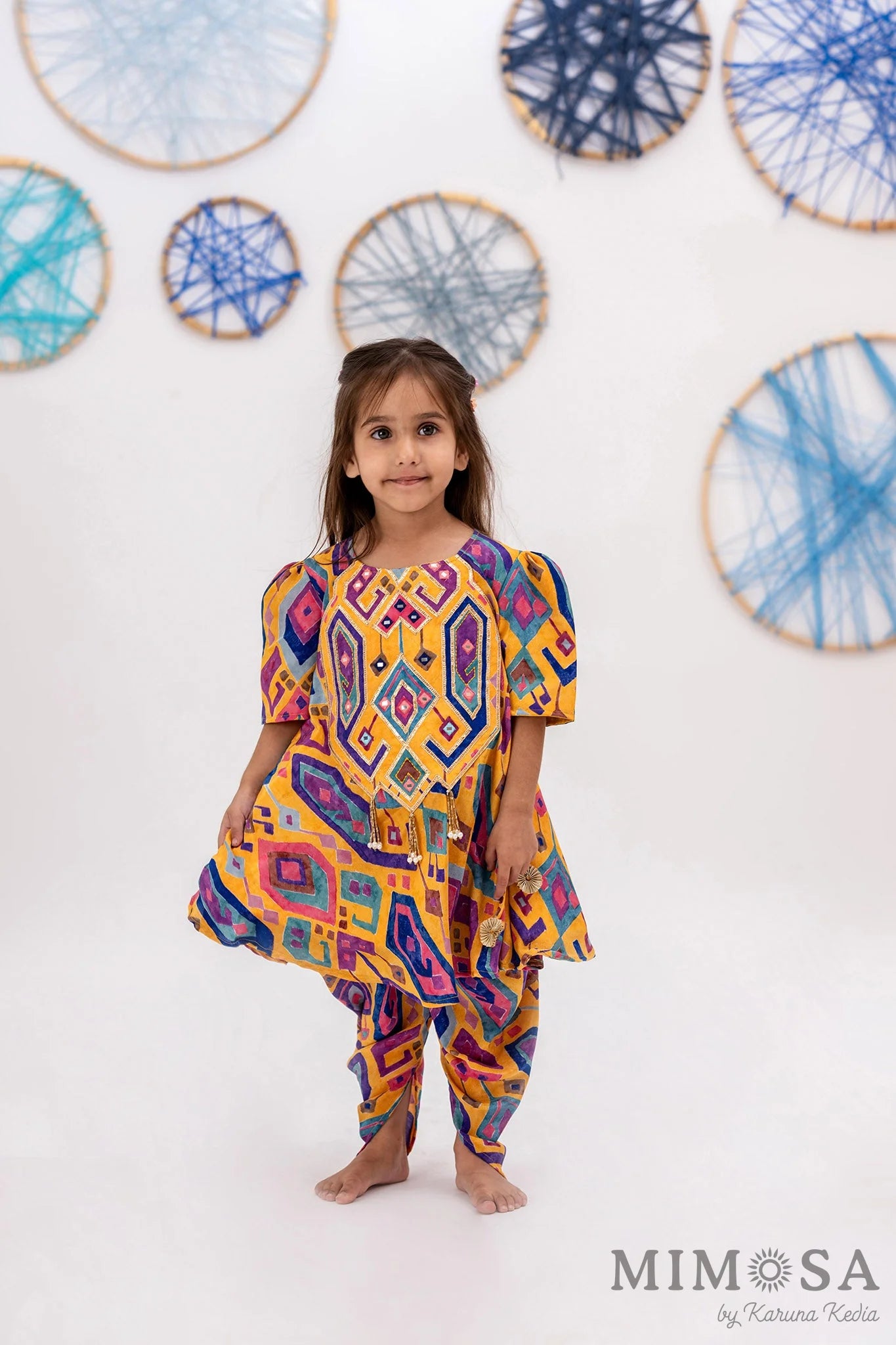 Mosaic print frockstyle suit with dhoti