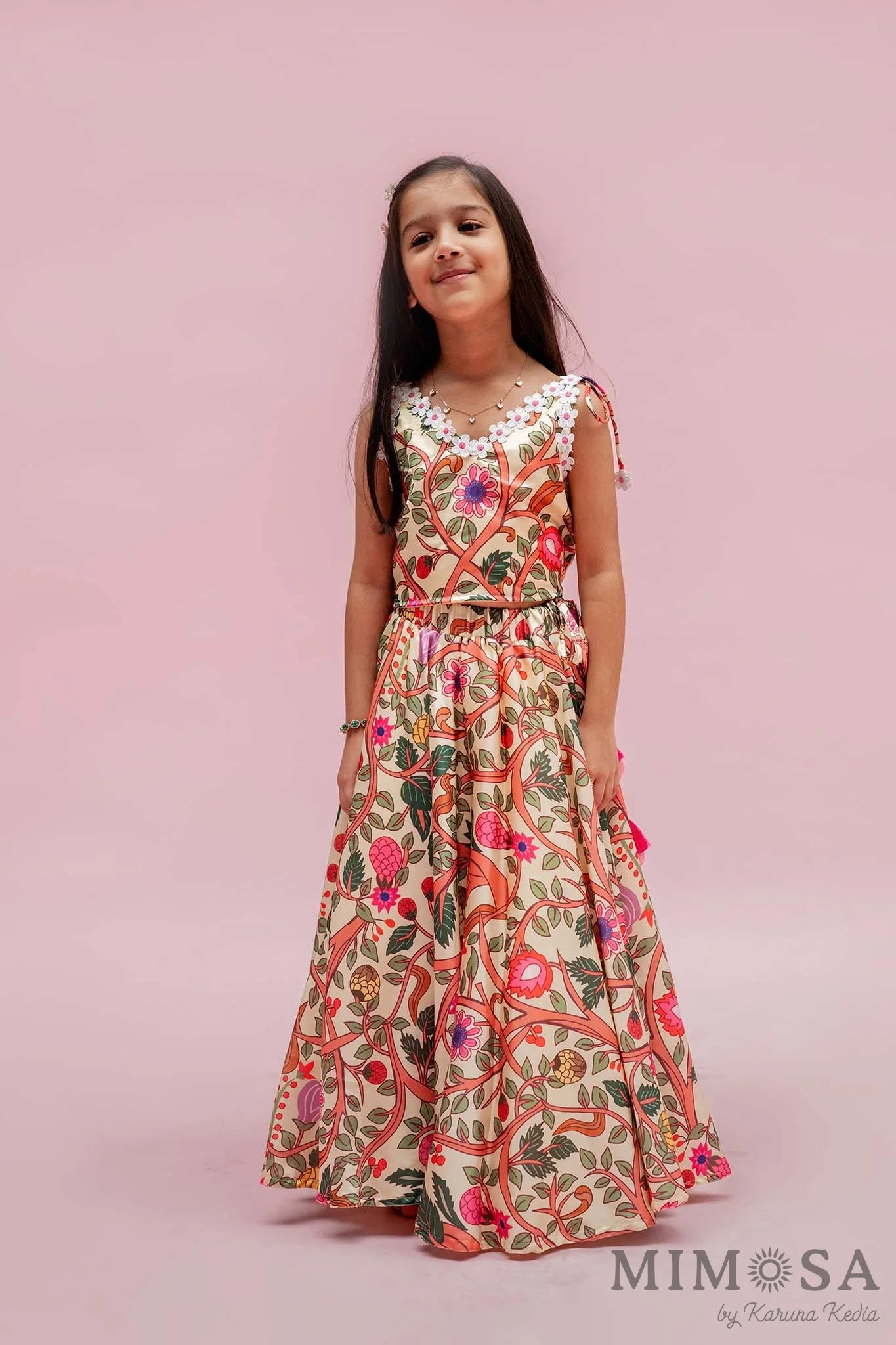 Multicolor Kalamkari prints skirt and top in vibrant hues
