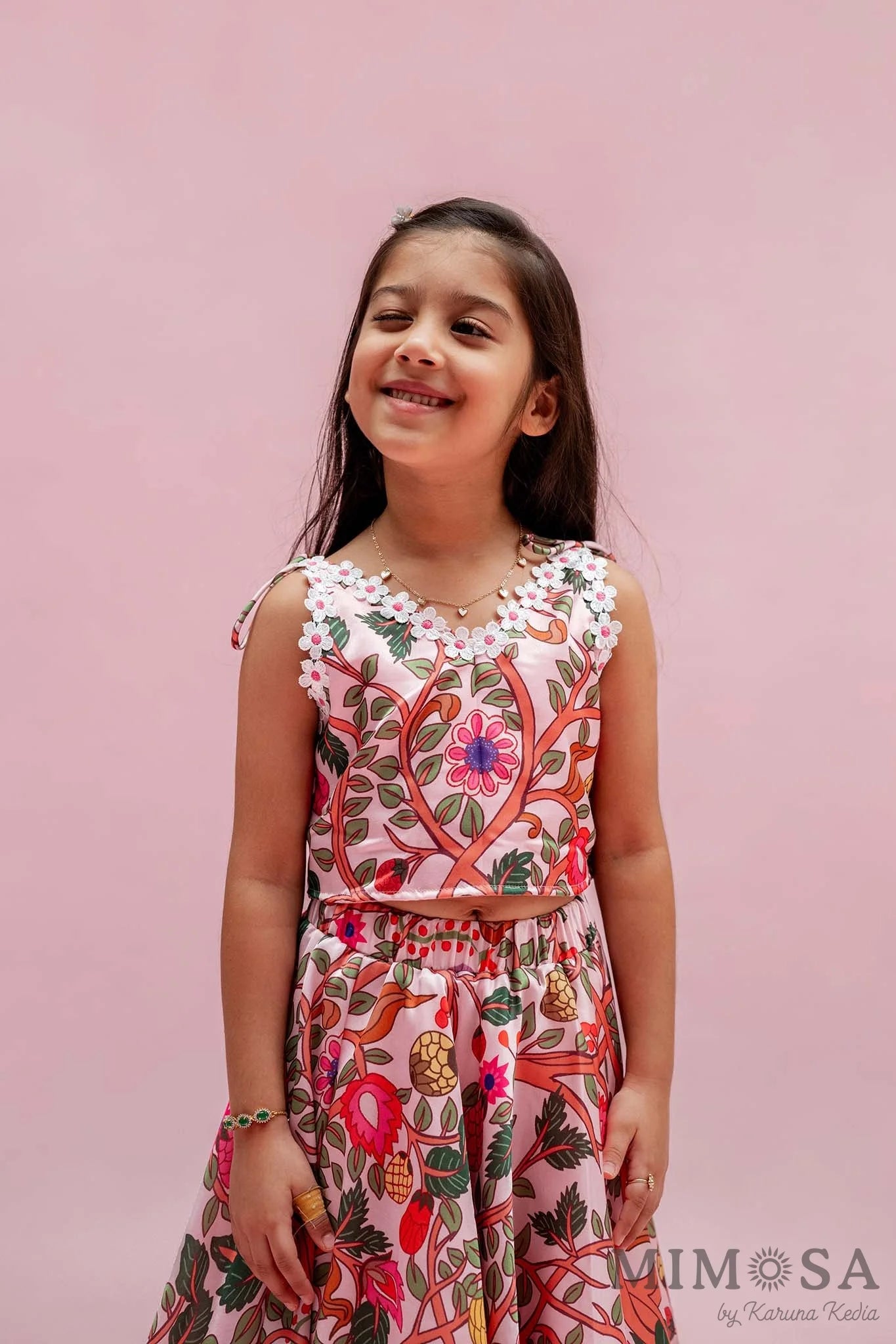 Multicolor Kalamkari prints skirt and top in vibrant hues