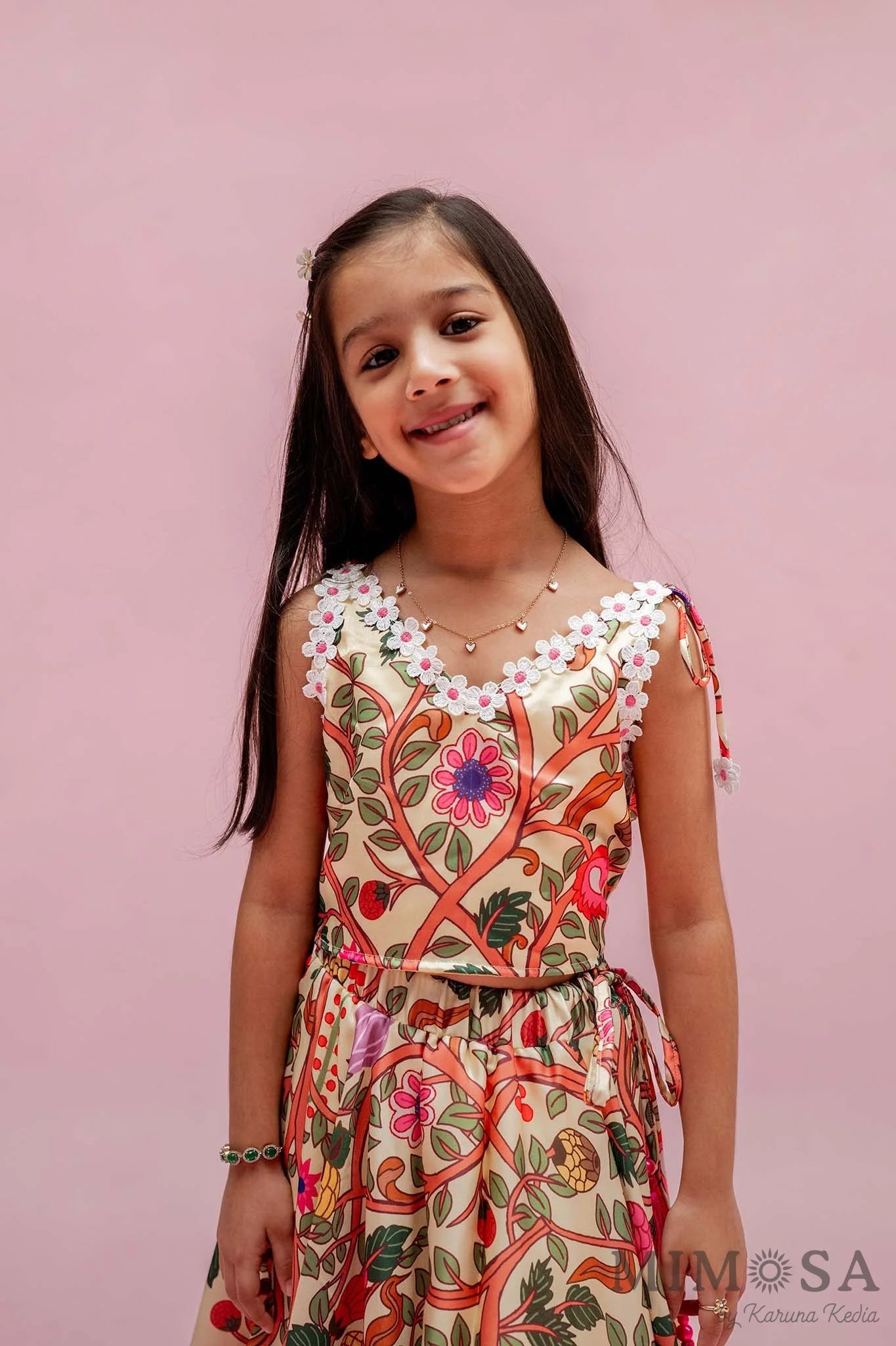 Multicolor Kalamkari prints skirt and top in vibrant hues